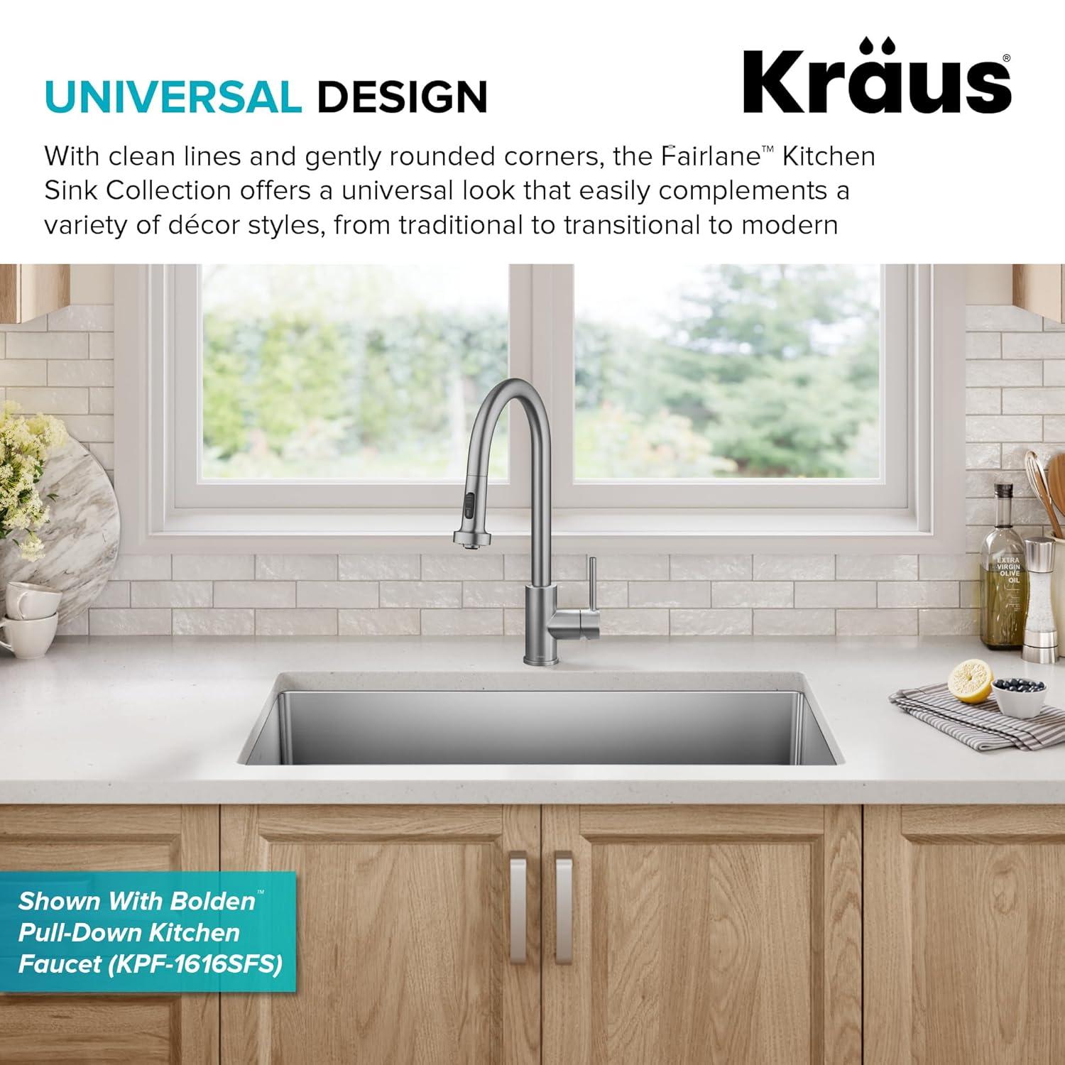 KRAUS Fairlane Undermount 18-Gauge Stainless Steel Kitchen Sink