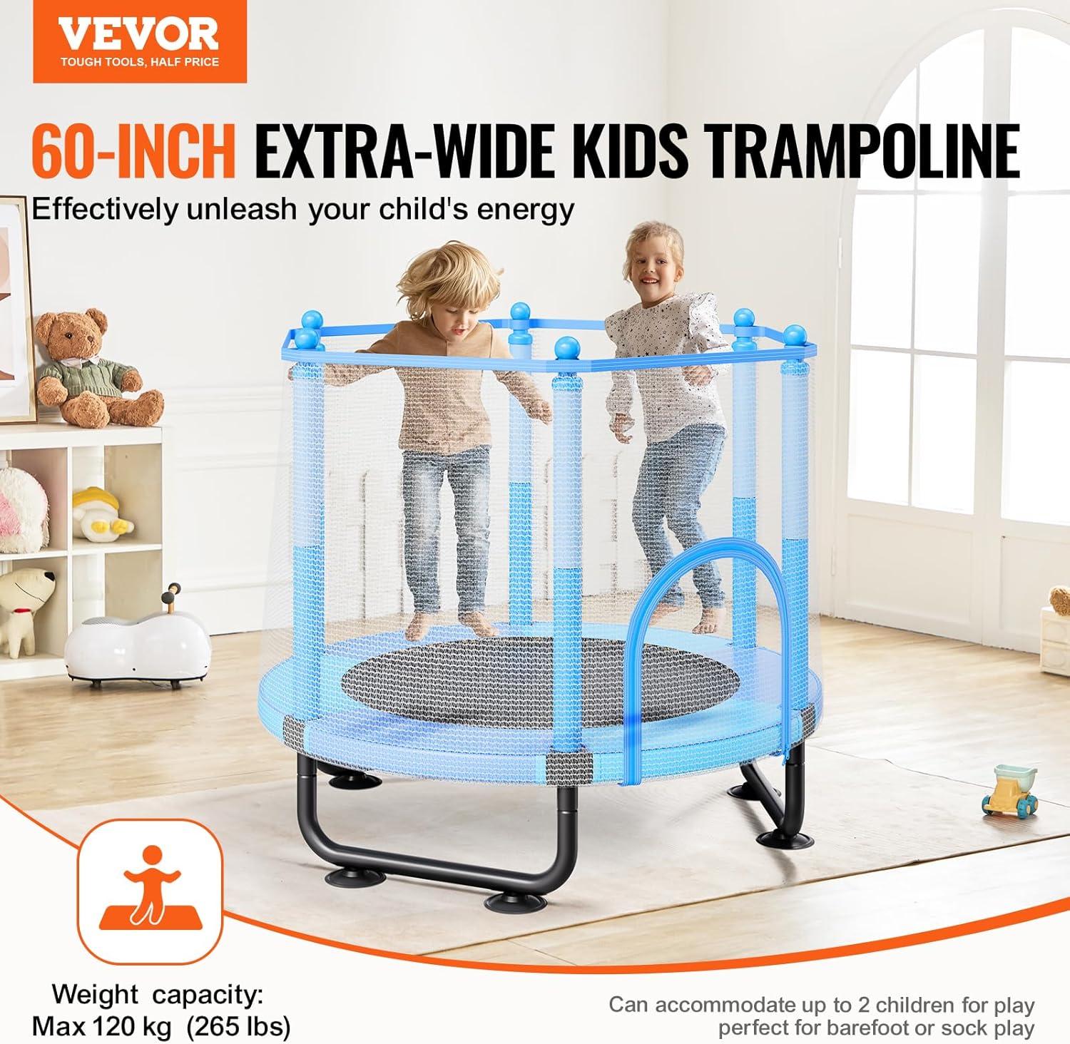 VEVOR 60" Trampoline for Kids Mini Toddler Trampoline with Net Indoor Outdoor