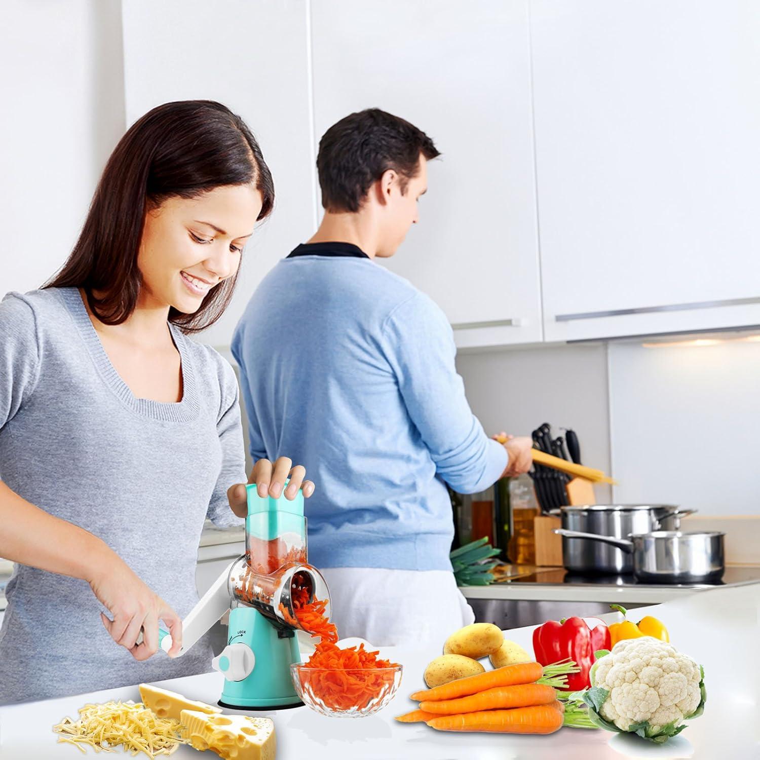 Blue Stainless Steel Drum Slicer with BPA-Free Plastic