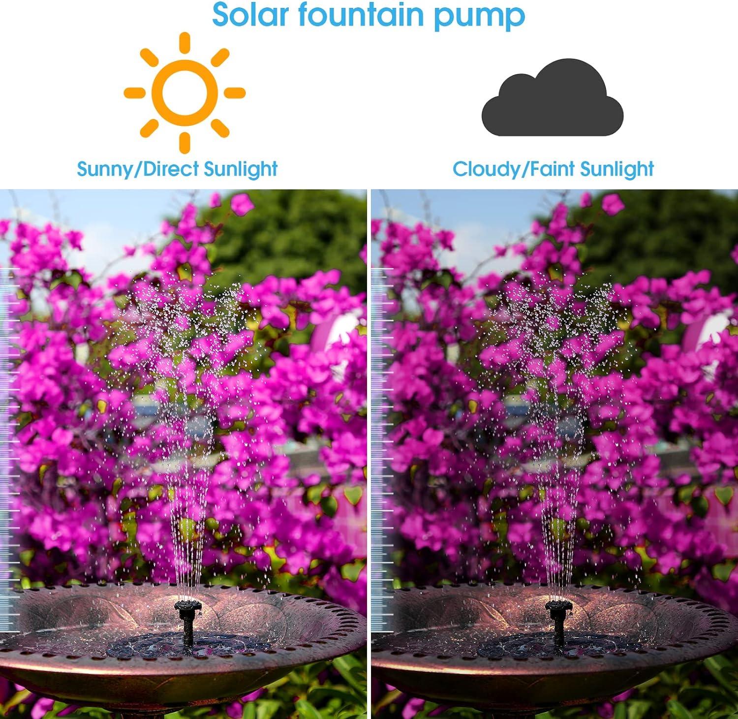 AISITIN 3.5W Solar Fountain Pump, Solar Water Pump Floating Fountain Built-in 1500mAh Battery, with 6 Nozzles, for Bird Bath, Fish Tank, Pond or Garden Decoration Solar Aerator Pump