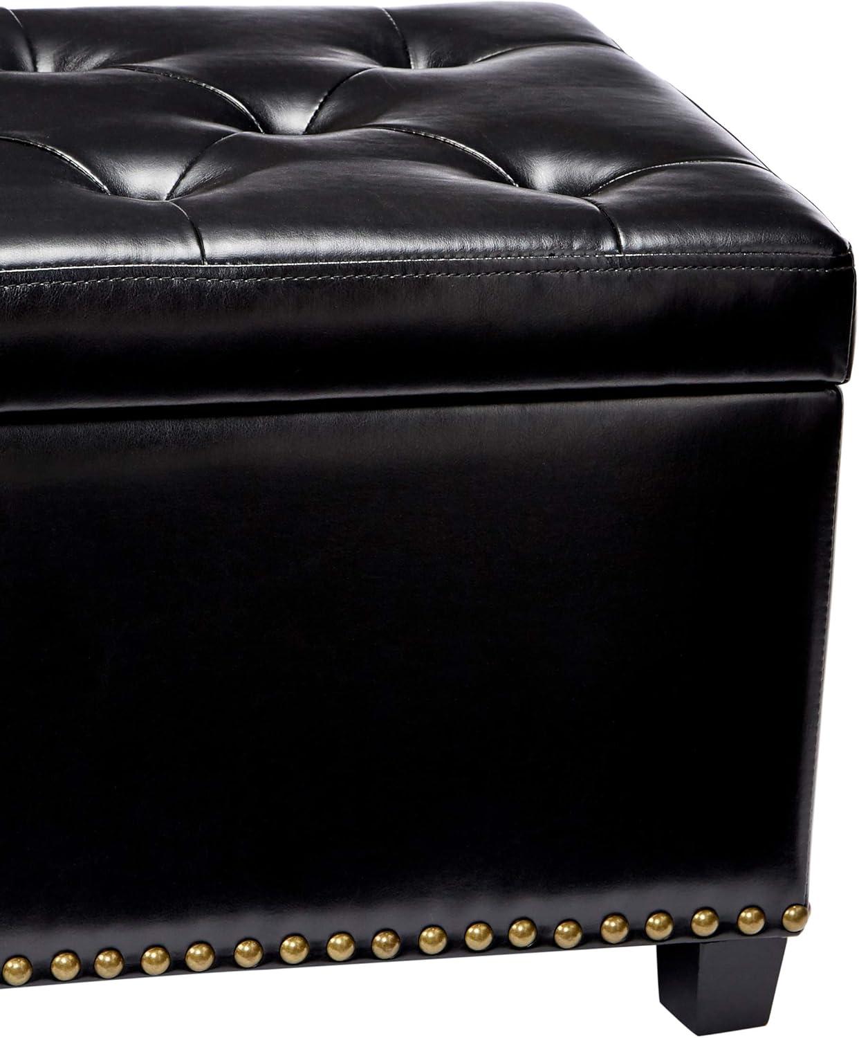Simpli Home Hamilton 48"W Upholstered Storage Ottoman Bench with Lift-Top Lid, Tufted Design, and Nailhead Trim