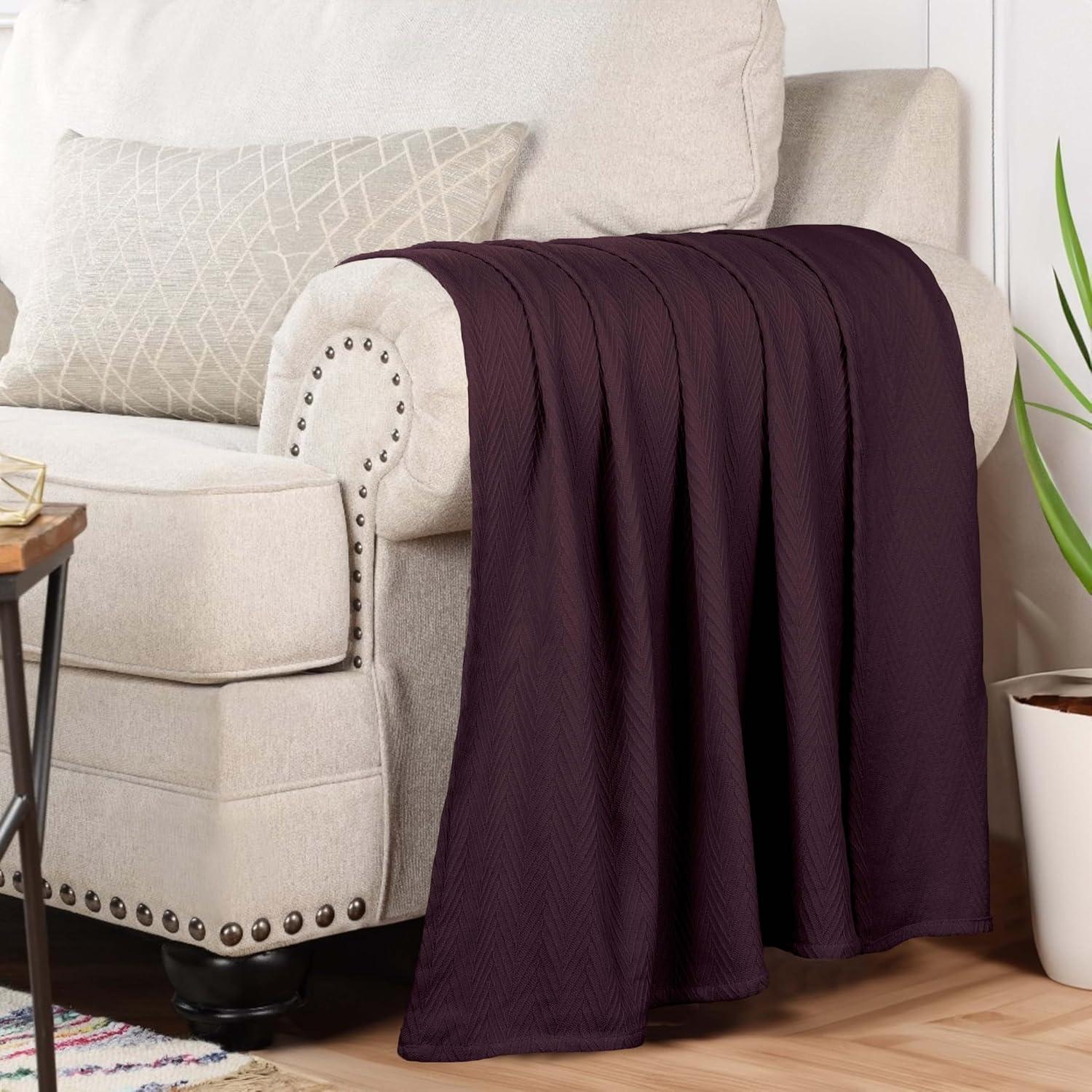 Superior Dobbyweave Knit Cotton Blanket, All Season Breathable Bed Blanket, Twin 66" x 90", Plum