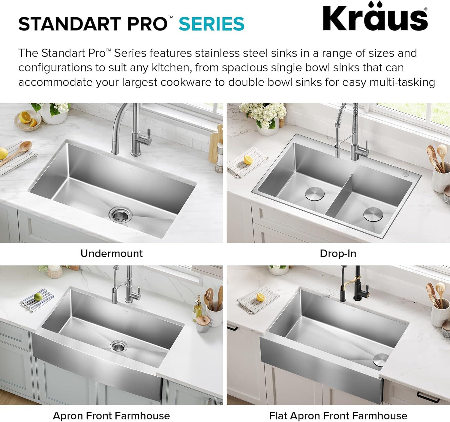KRAUS Standart Pro Apron Front Farmhouse 16 Gauge Single Bowl Stainless Steel Kitchen Sink