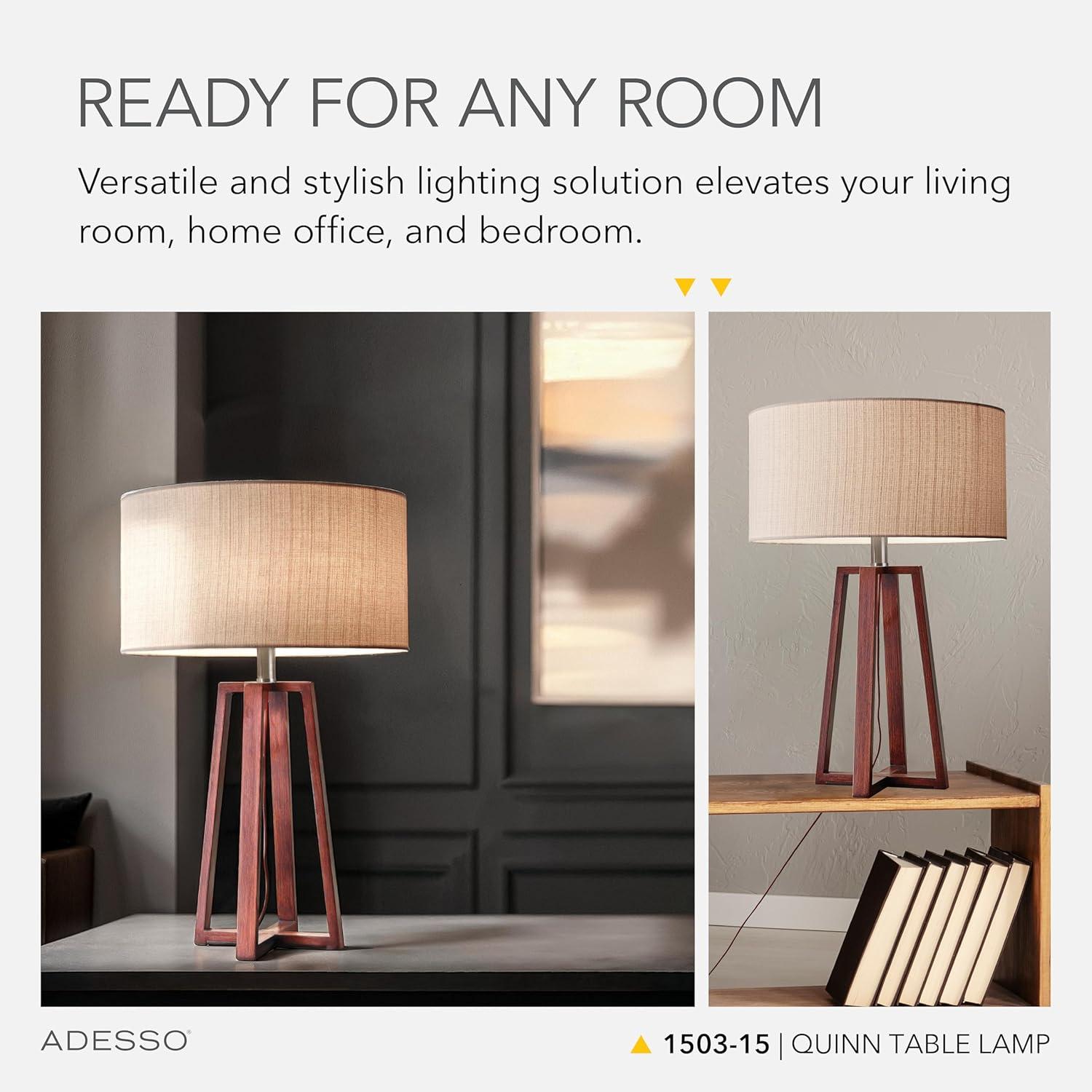 Adesso 23.75" Quinn Table Lamp Brown: ETL Listed, Linen Shade, No Assembly Required