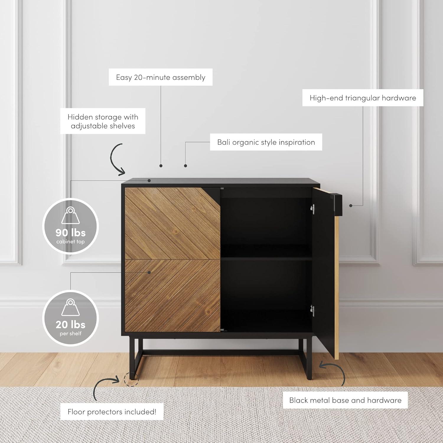 Nathan James Enloe Wood 2 Door Storage Cabinet Matte Black/Brushed Fir: Laminate Surface, Adjustable Shelf, Wood & Metal Frame