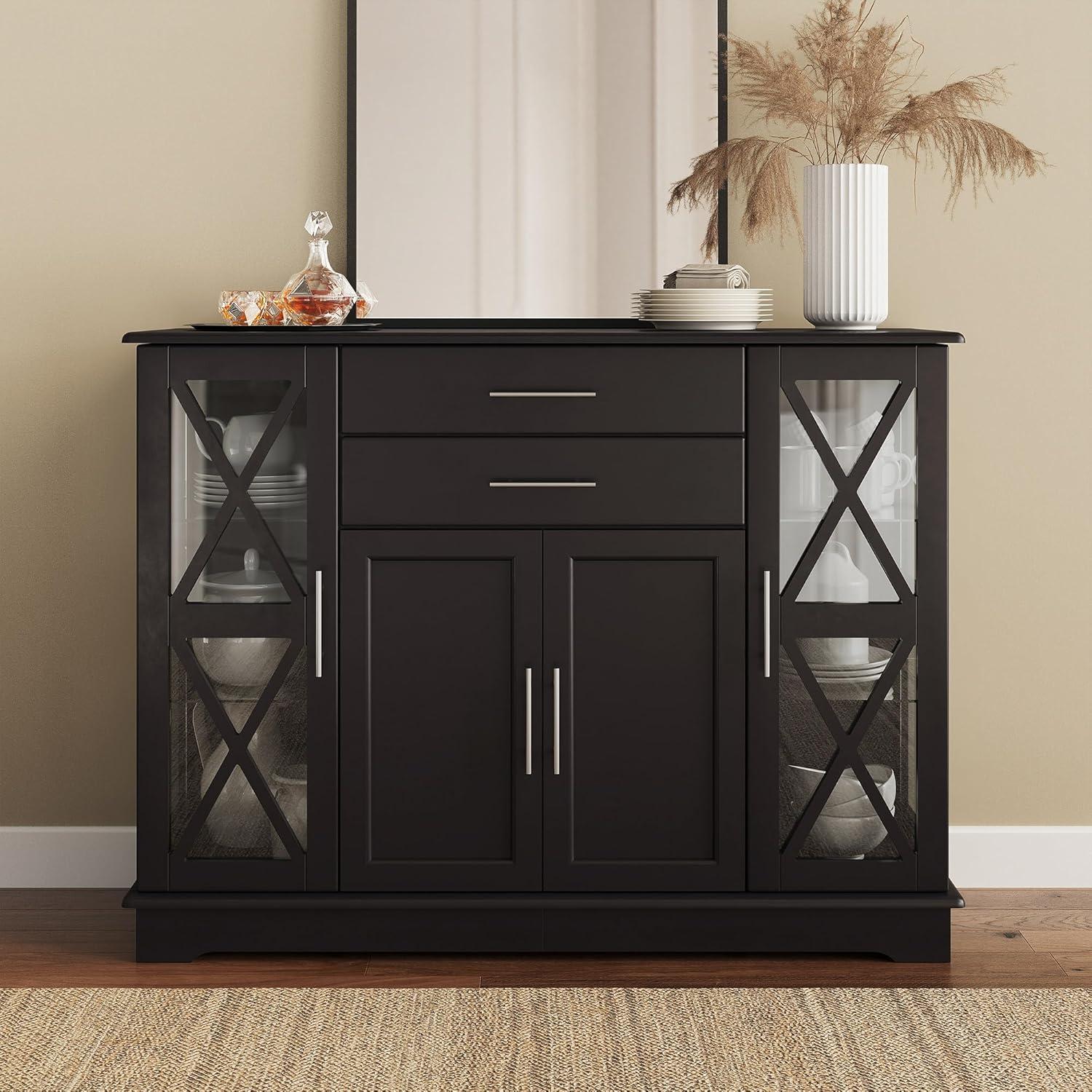 BELLEZE Ryland 47" Wood Storage Sideboard Buffet Cabinet Console Table, Espresso