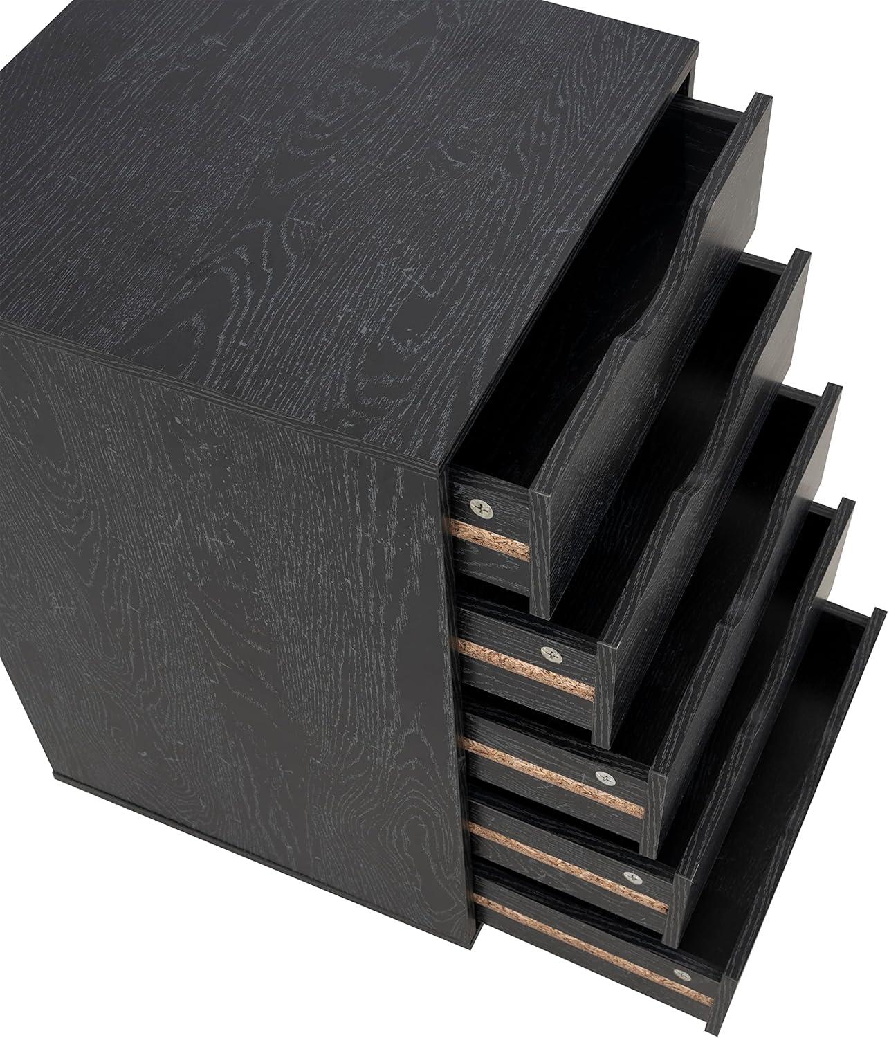 Naomi Home 5 Drawer Dresser for Bedroom Stylish Tall Dressers with Wheels Storage Shelves Small Dresser for Closet Makeup with 180 lbs Capacity - Distressed Black