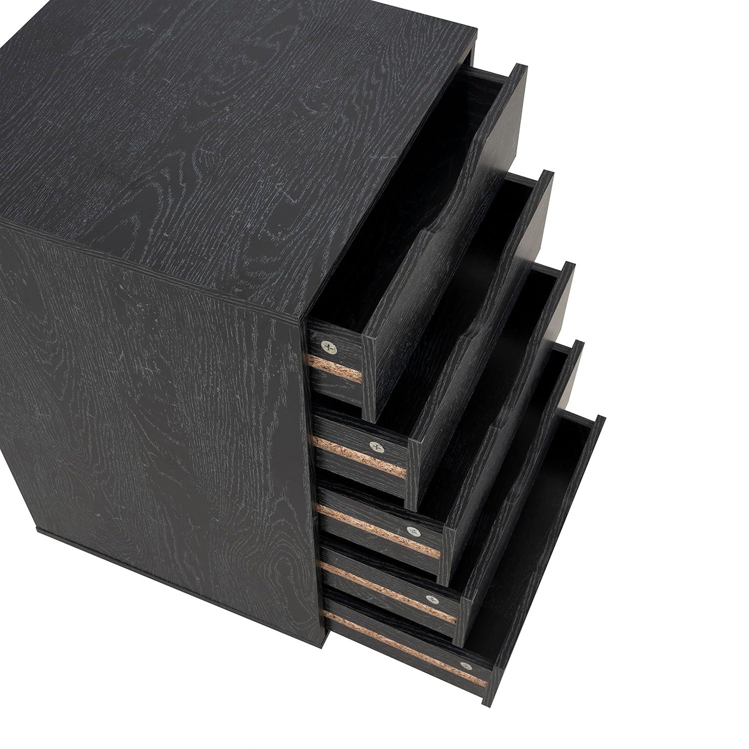 Naomi Home 5 Drawer Dresser for Bedroom Stylish Tall Dressers with Wheels Storage Shelves Small Dresser for Closet Makeup with 180 lbs Capacity - Distressed Black