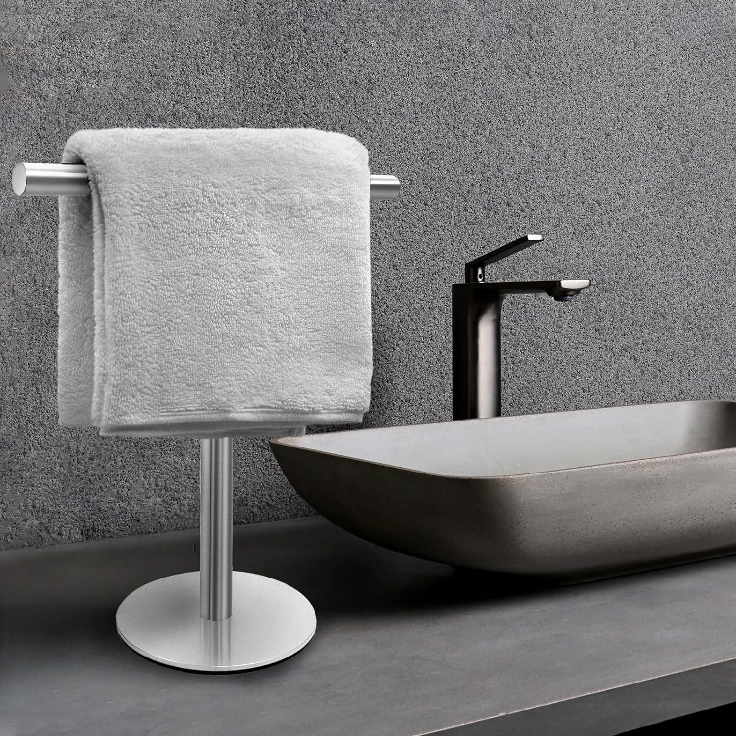 Brushed Stainless Steel T-Shape Countertop Towel Holder Stand