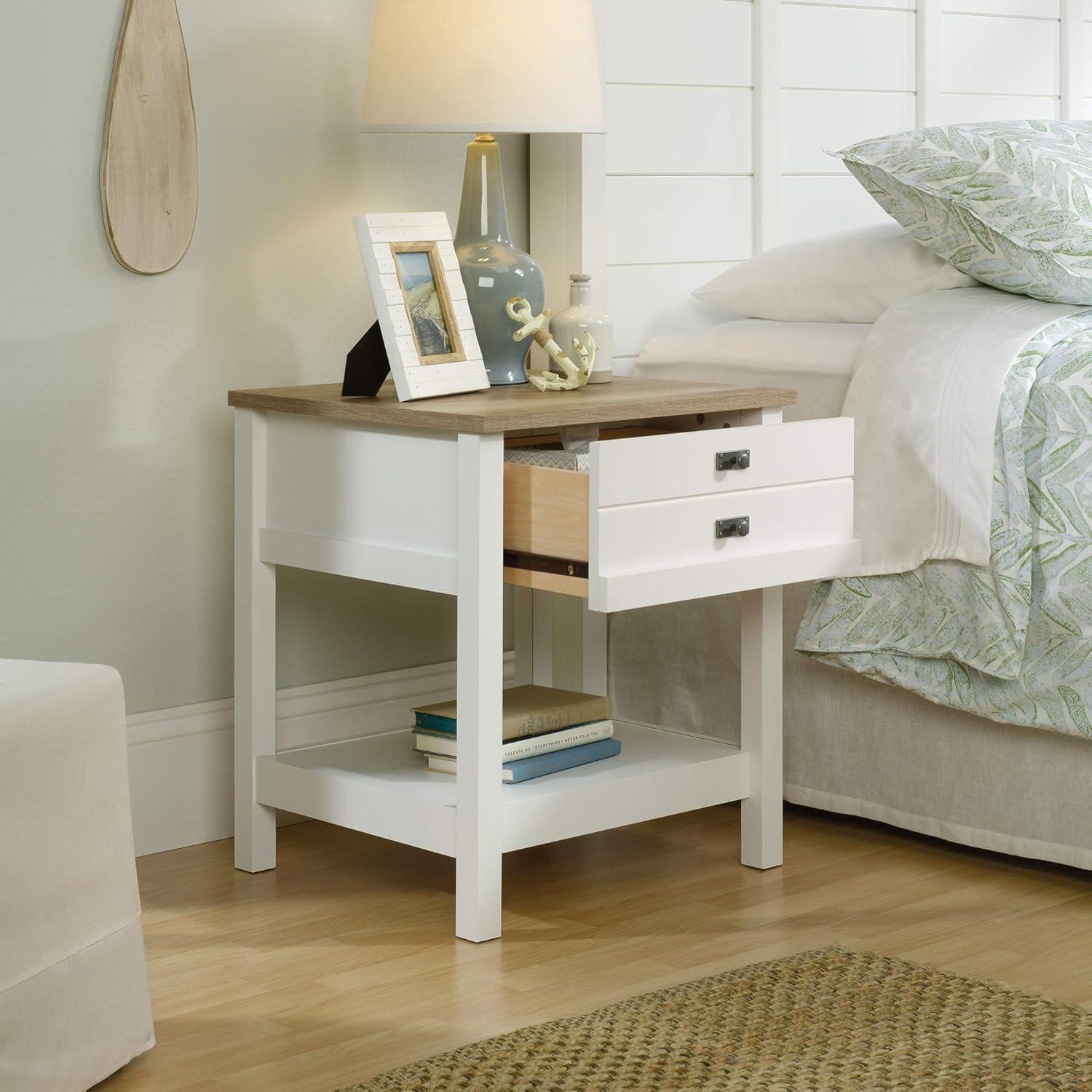 Cottage Road Nightstand with Drawer Raven Oak - Sauder: Laminated Surface, Metal Hardware, MDF Frame