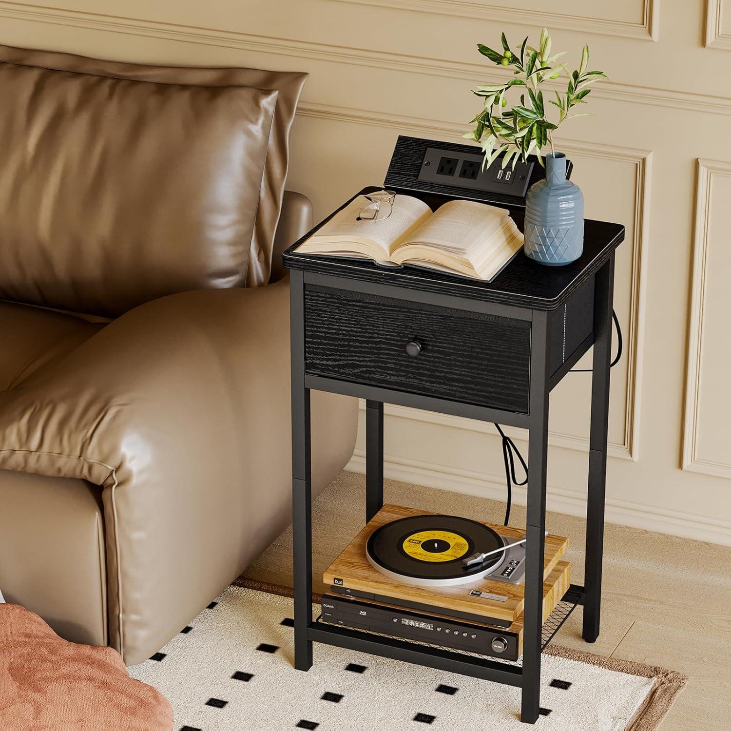 Wooden End Table with Power Outlet & USB Port (Set of 2)