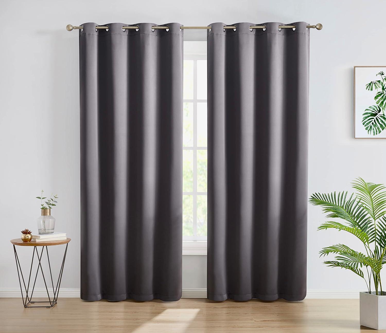 HLC.ME Oxford Curtains for Living Room, Room Darkening Energy Saving, Insulated Darkening Window Grommet Panels, Set of 2 - Charcoal, 52 W x 84 L