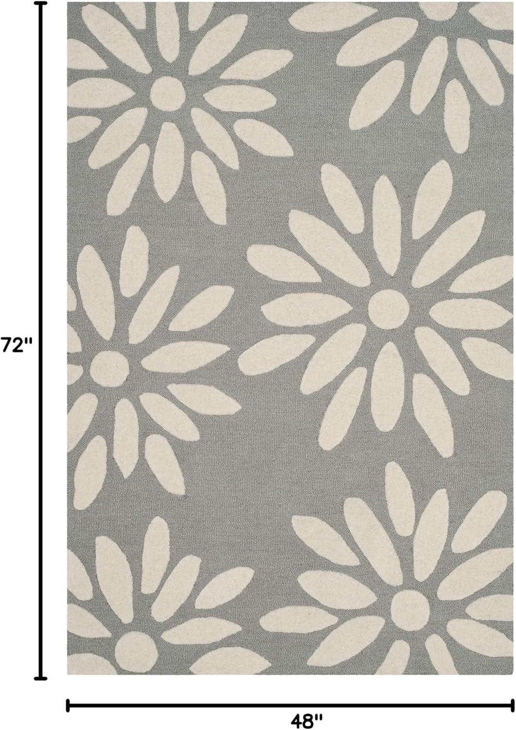 SAFAVIEH Kids Daisy Flowers Wool Area Rug, Grey/Ivory, 4' x 6'