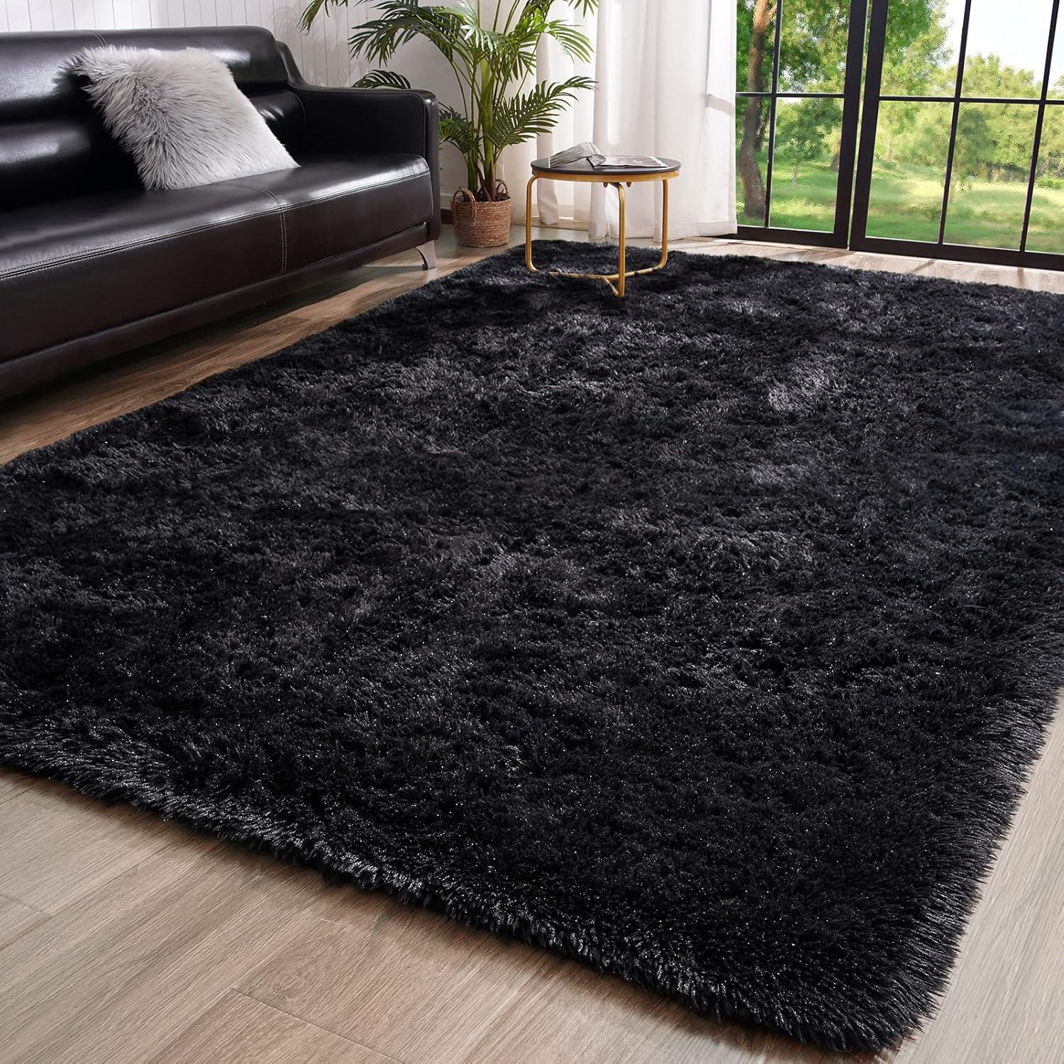 Bailu Fluffy Black Rug for Living Room,5x8 Area Rugs,Thick Plush Shag Rug,Shaggy Rugs for Bedroom,Big Fuzzy Carpet,Comfy Kids Rugs,Large Living Room Rugs,Living Room Decor