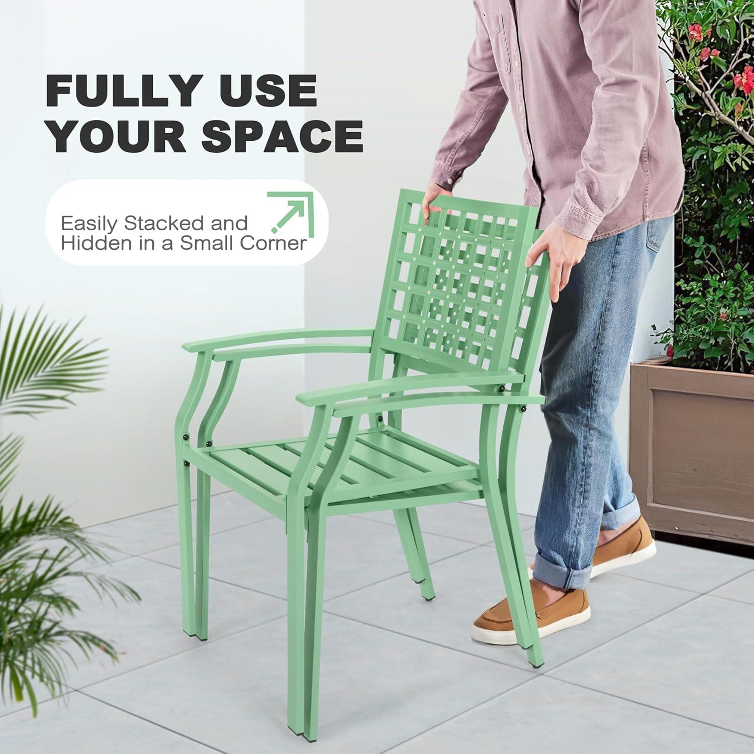 Nuu Garden Outdoor 3-Piece Iron Bistro Set, 2 Textilene Bistro Chairs and 20 Inch Round Slatted Bistro Table