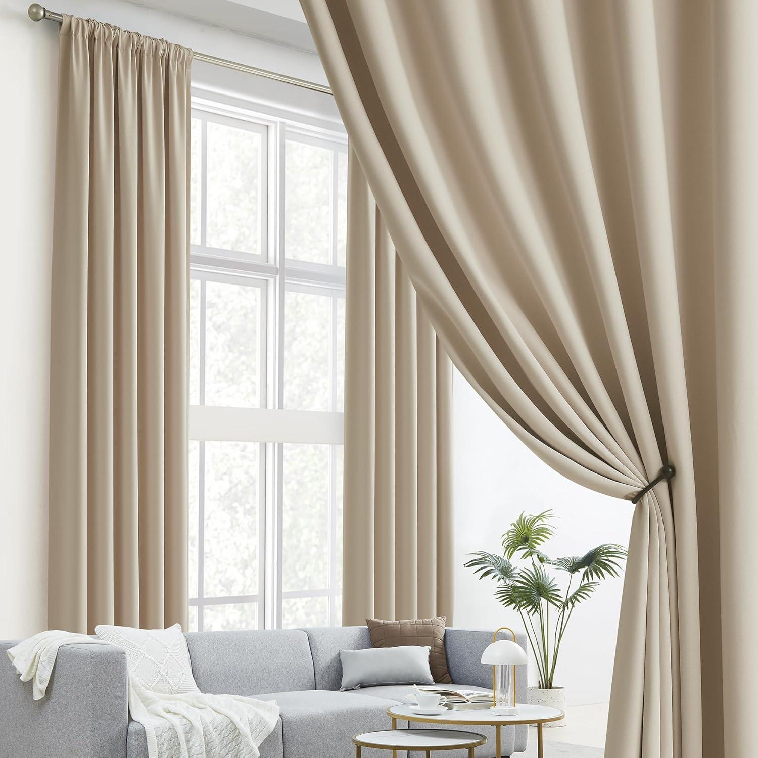 Hokku Designs Warm Taupe Curtain 96 Inches Long For Bedroom/Living Room Thermal Insulated Blackout Back Tab And Rod Pocket Dining Room Curtains Drapes 2 Panels - Taupe Tan,W52 X L96