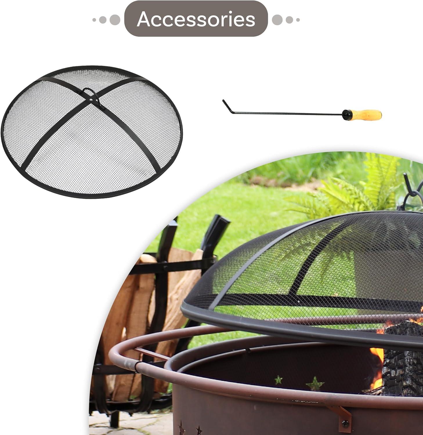 Sunnydaze Cosmic 42" Round Wood-Burning Bronze Finish Steel Fire Pit with Spark Screen