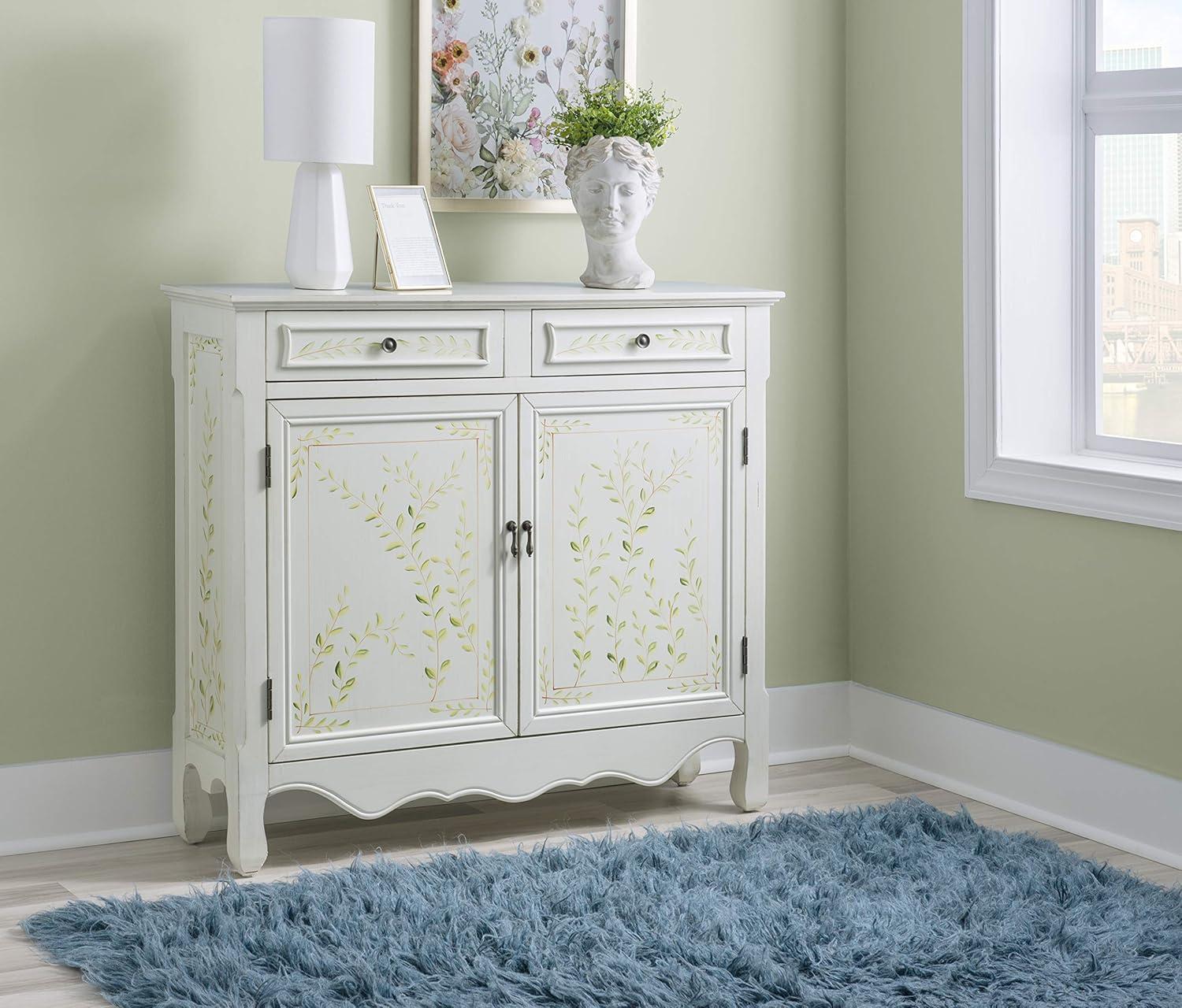 Linon Cillian Two Door Two Drawer Hand Painted Cabinet Console in White Wood