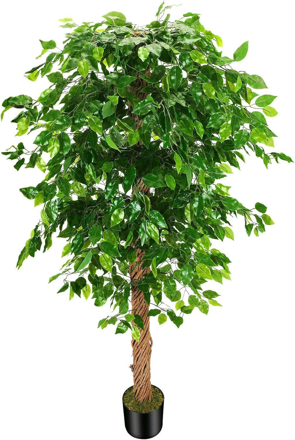 6ft Green Artificial Ficus Silk Tree with Plastic Pot