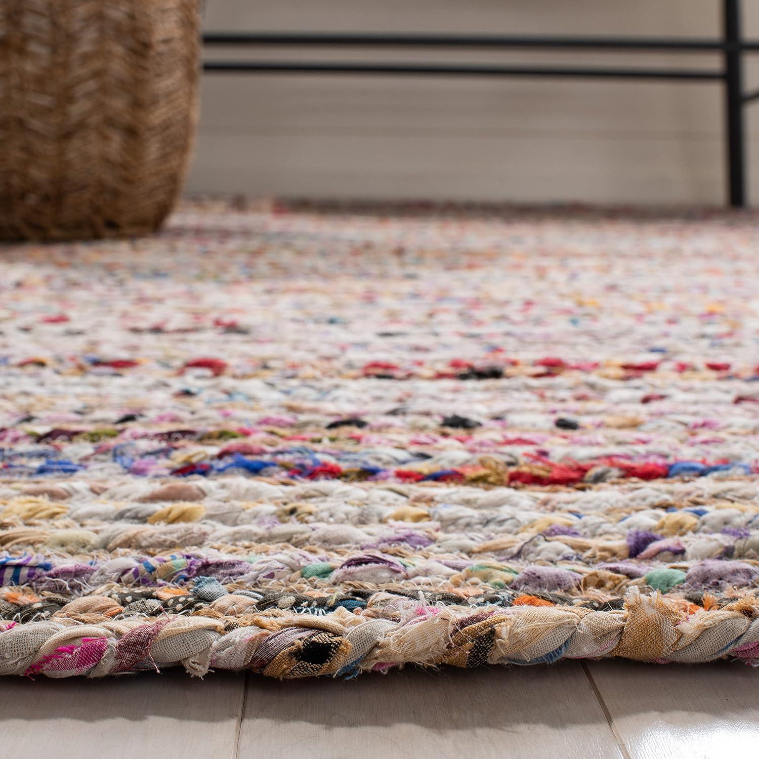 Handmade Green and Natural Braided Jute Cotton Square Rug