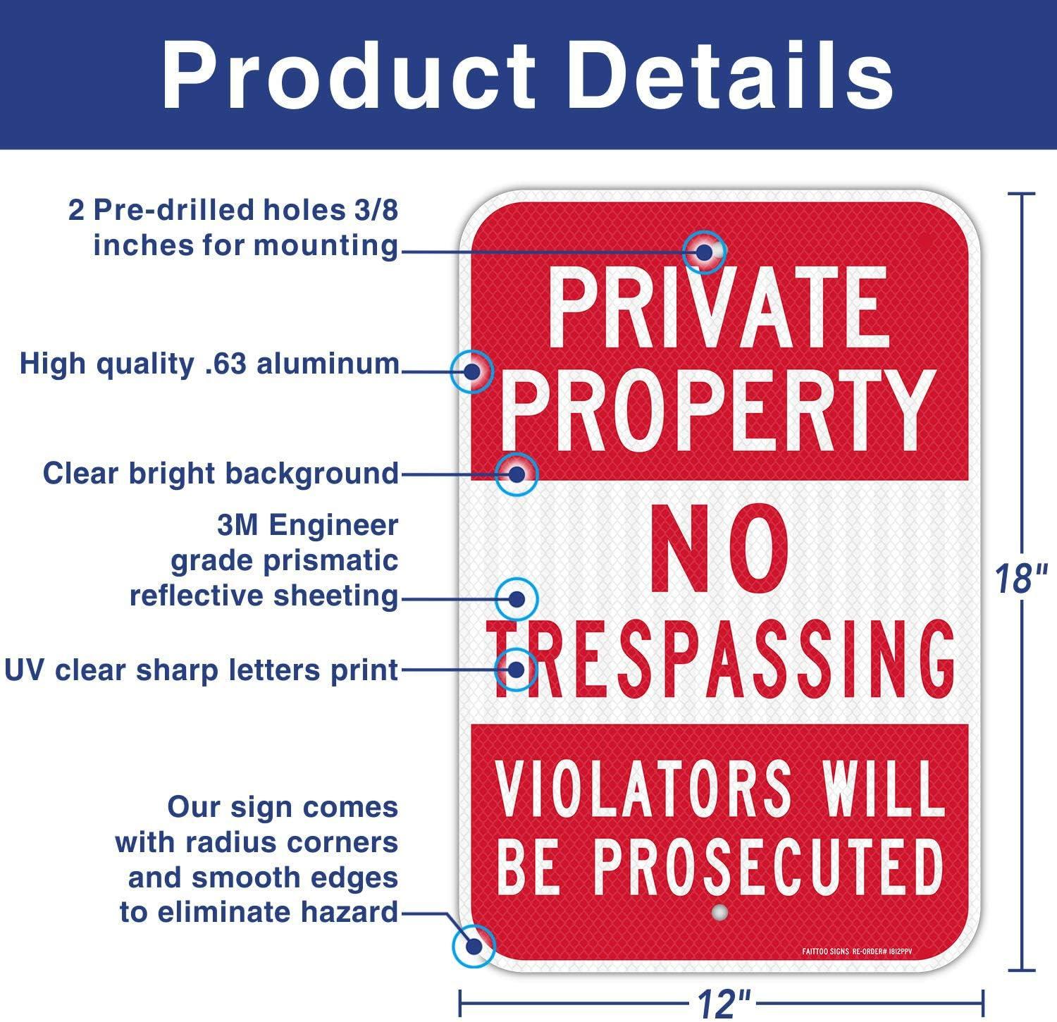 SignMission A-1218-24828 12 x 18 in. Aluminum Sign - Private Property No Trespassing Violators Will Be Prosecuted