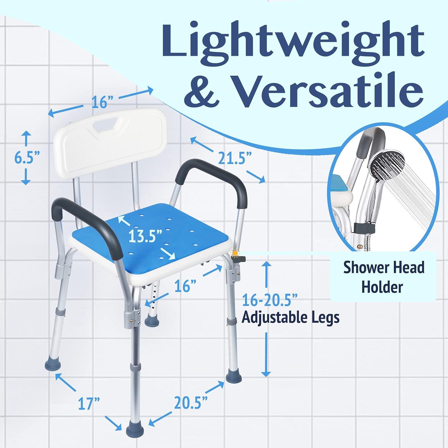 Adjustable Medical Grade Shower Chair with Back and Armrests