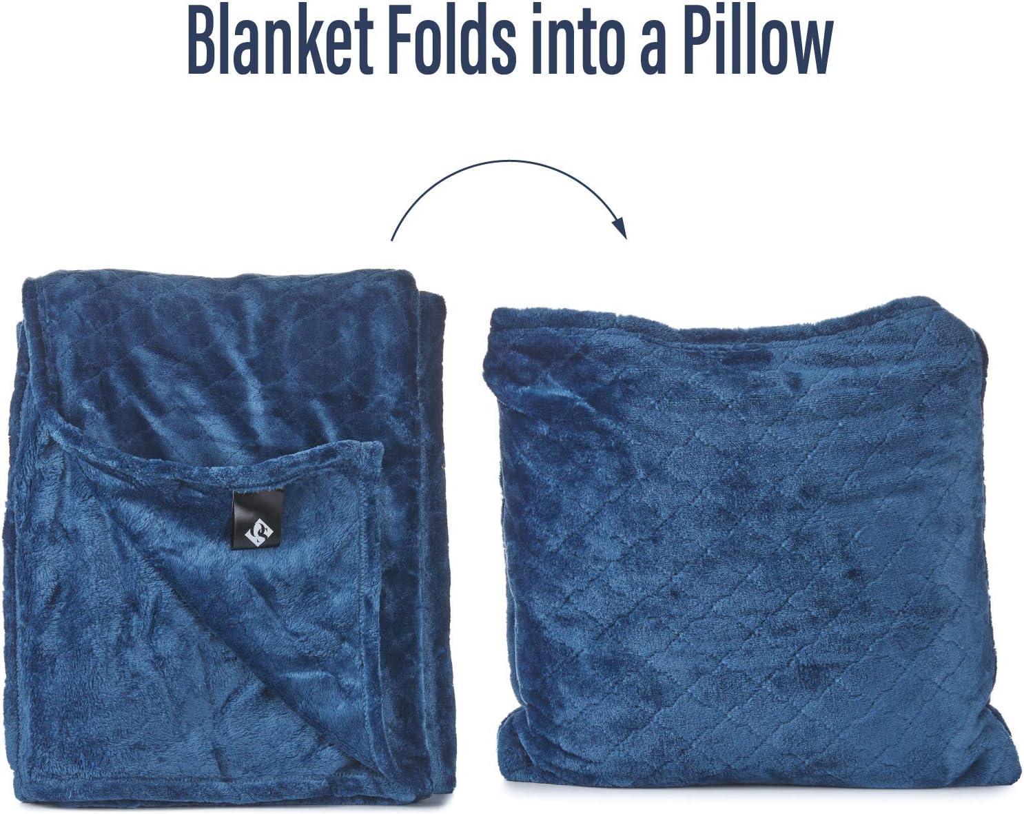 Outrageously Soft Convertible Cozee Blanket and Pillow - 2 in 1 Throw and Pillow - 60 x 70 Inches - Blue