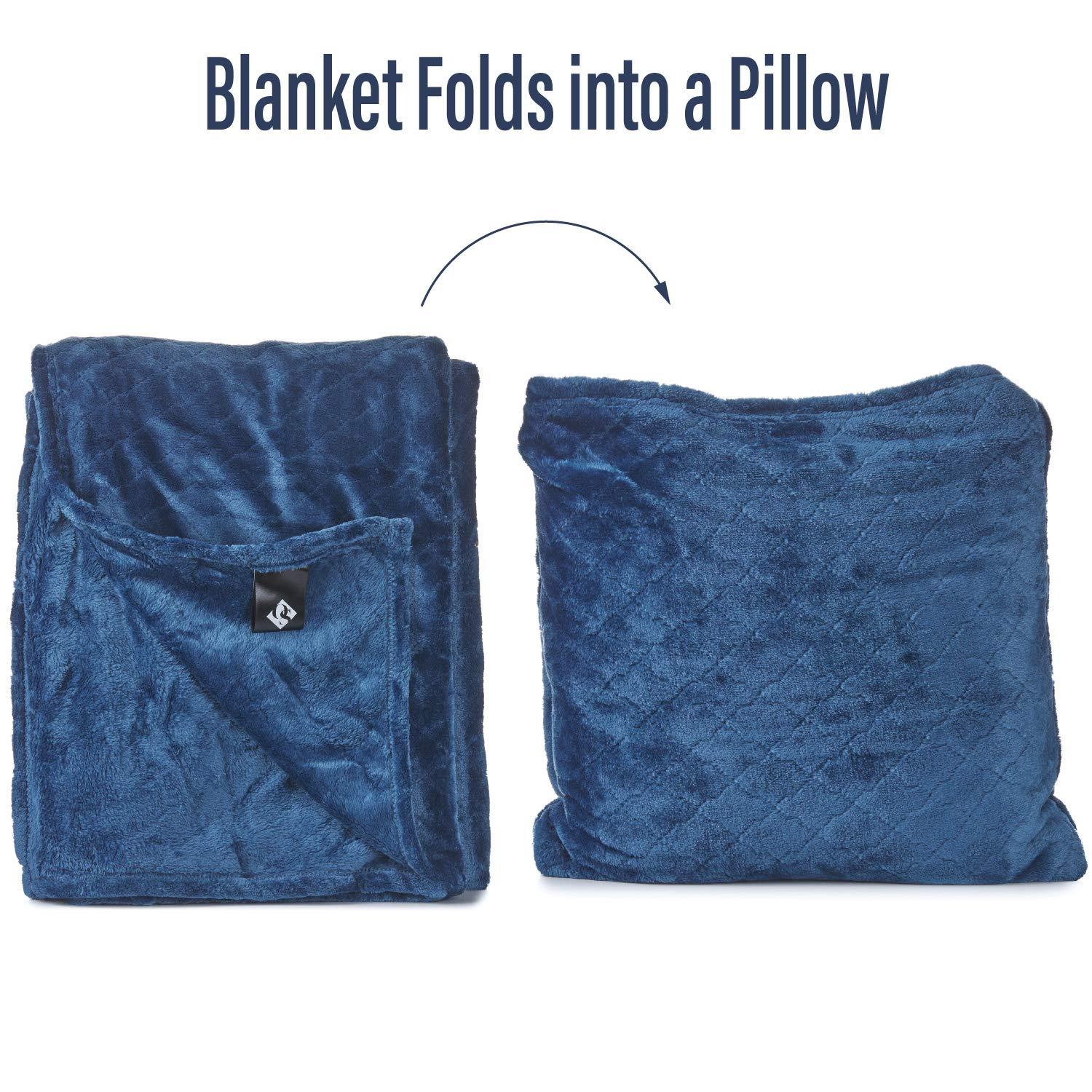 Outrageously Soft Convertible Cozee Blanket and Pillow - 2 in 1 Throw and Pillow - 60 x 70 Inches - Blue