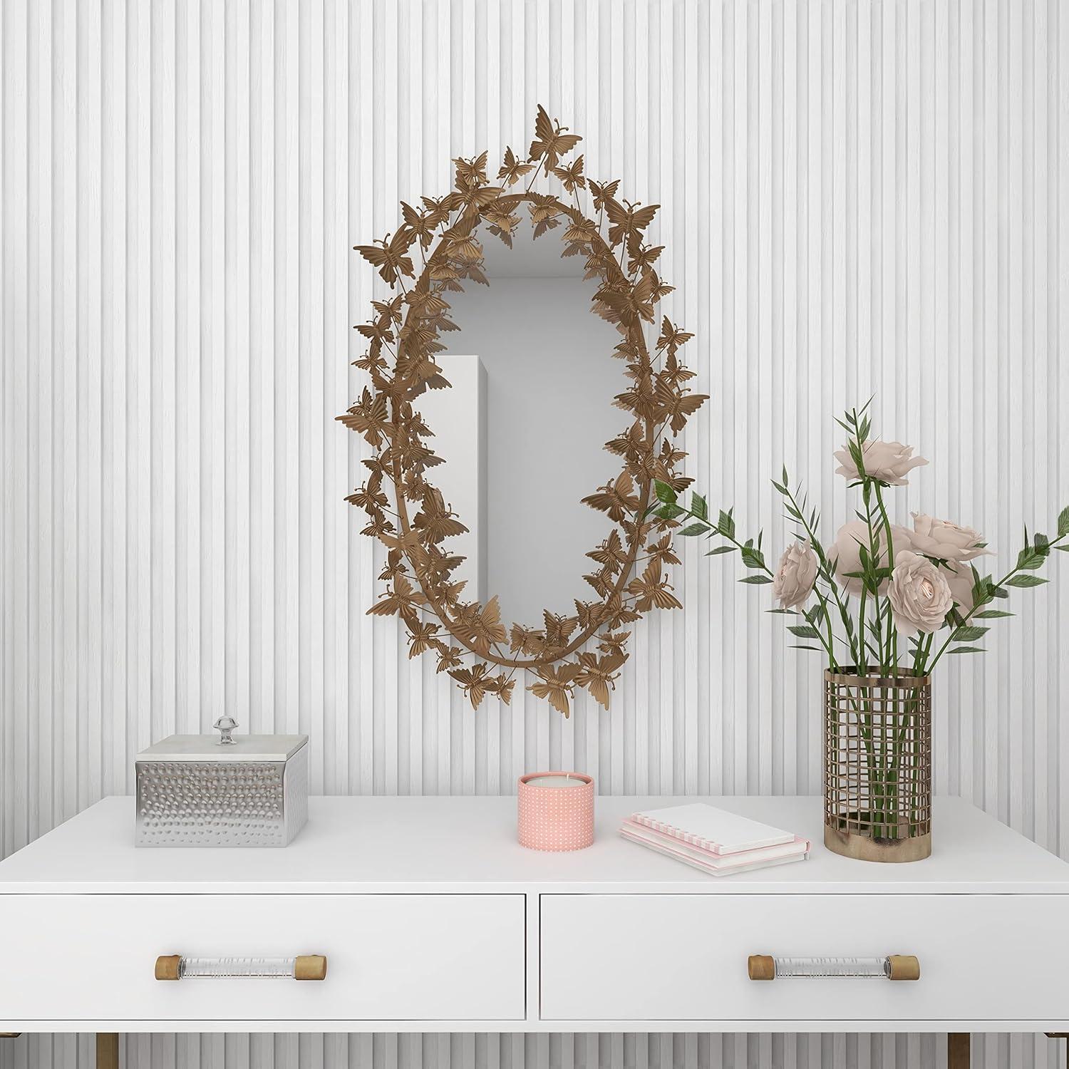 DecMode 19" x 33" Gold Oval 3D Butterfly Wall Mirror