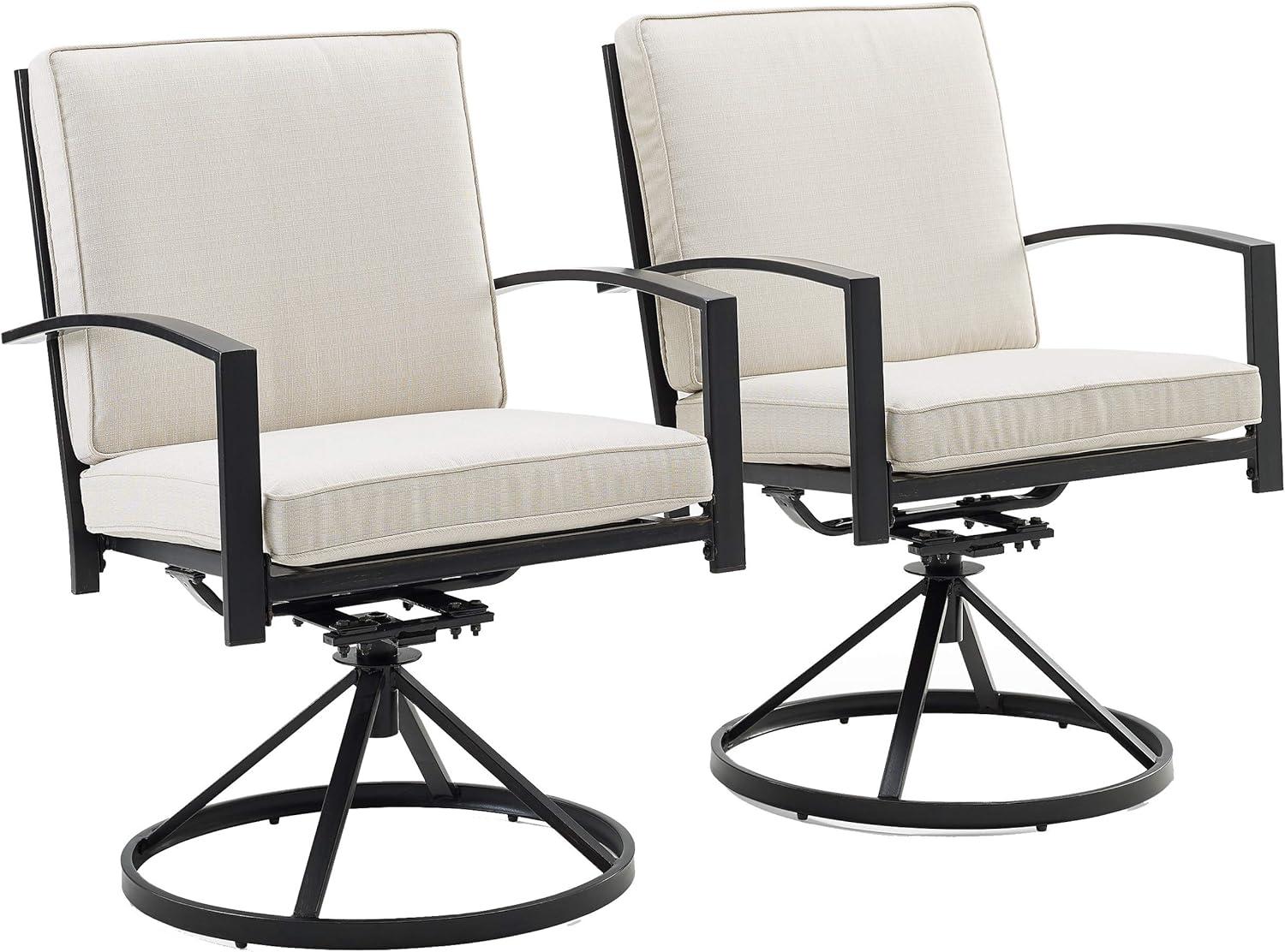 Gray Steel Outdoor Swivel Dining Chairs with Cushions, Set of 2