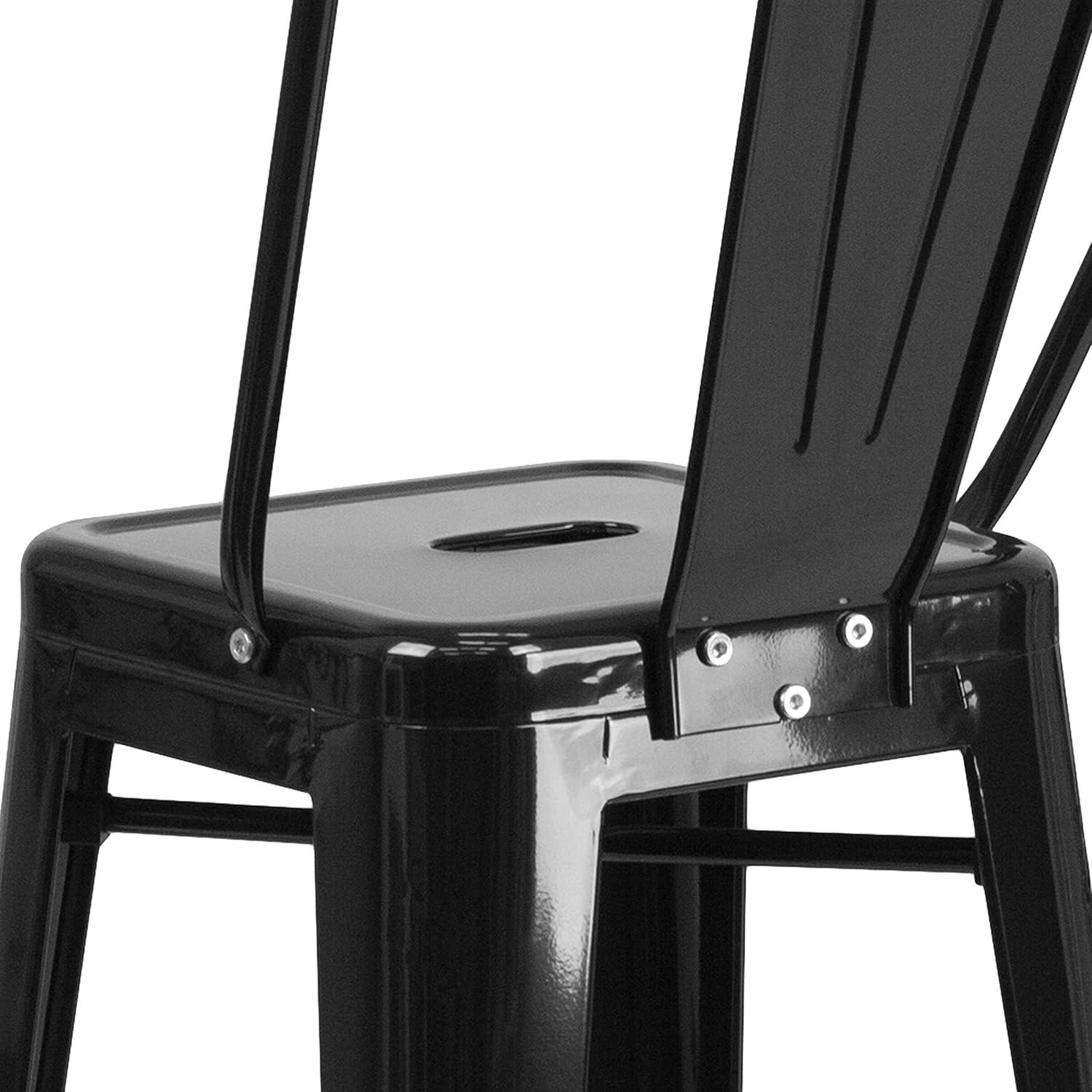 Modern Industrial Black Galvanized Steel Mid-Back Bar Stool