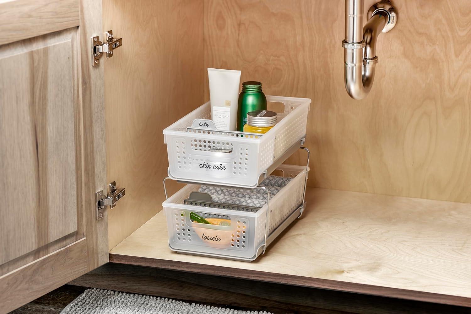 Two-Tier Organizer with Dividers Frost/Gray - Madesmart: Steel & Plastic, Hand Wash, Lockable