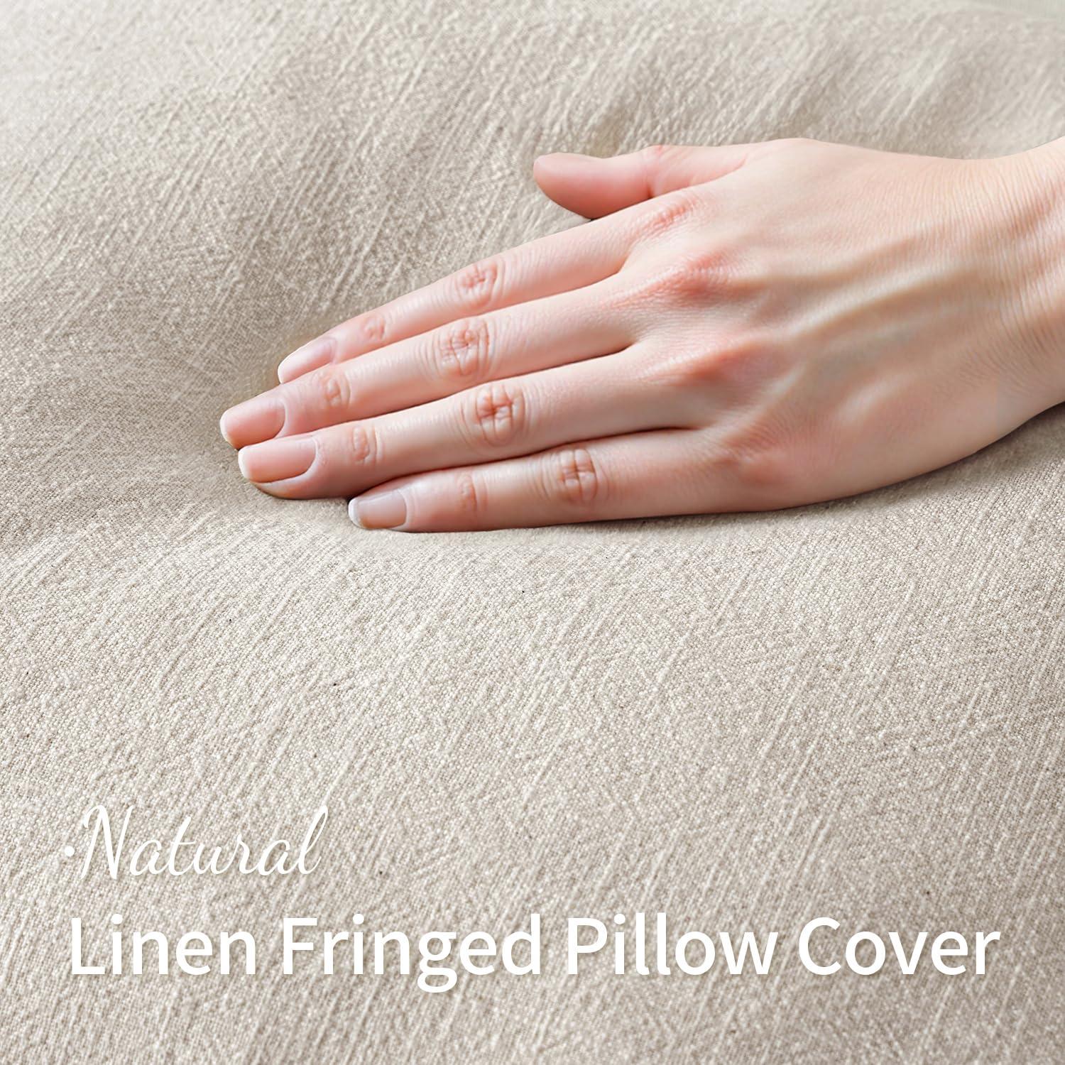 MADIZZ Set of 2 Linen Throw Pillow Covers with Broad Edge Soft Boho Decorative Pillow Cases for Sofa Bedroom Modern Pillow Shell 18x18 Inch Beige