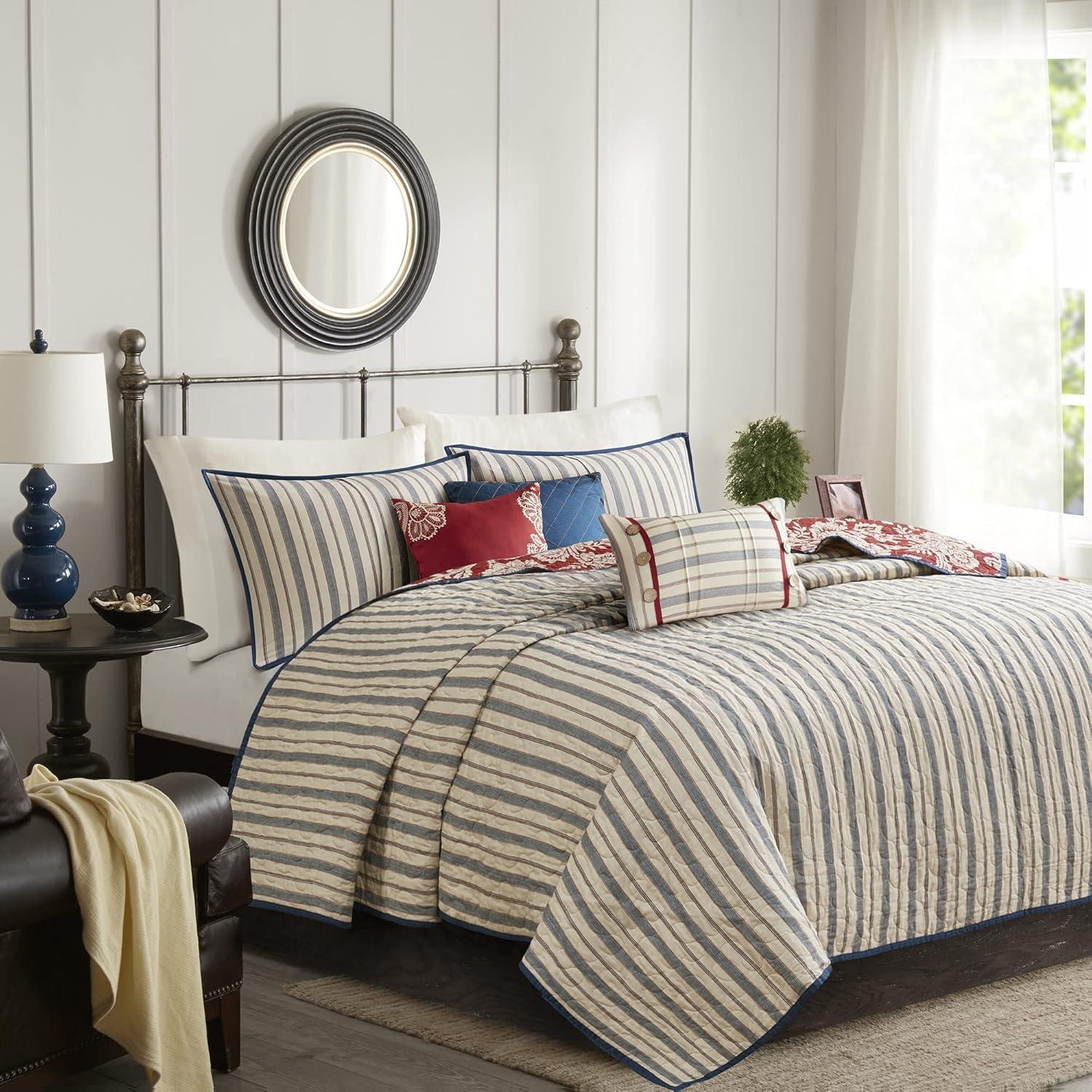 Madison Park Lucy Reversible Cotton Twill Quilt Set with Throw Pillows