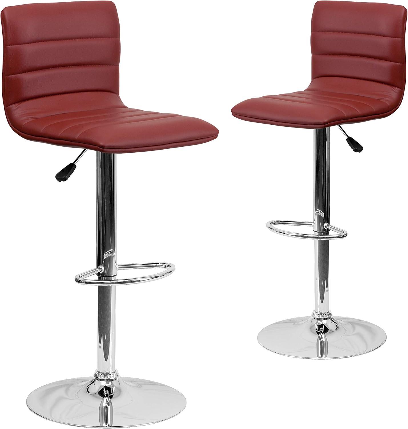 Burgundy Vinyl Adjustable Swivel Barstool with Chrome Base