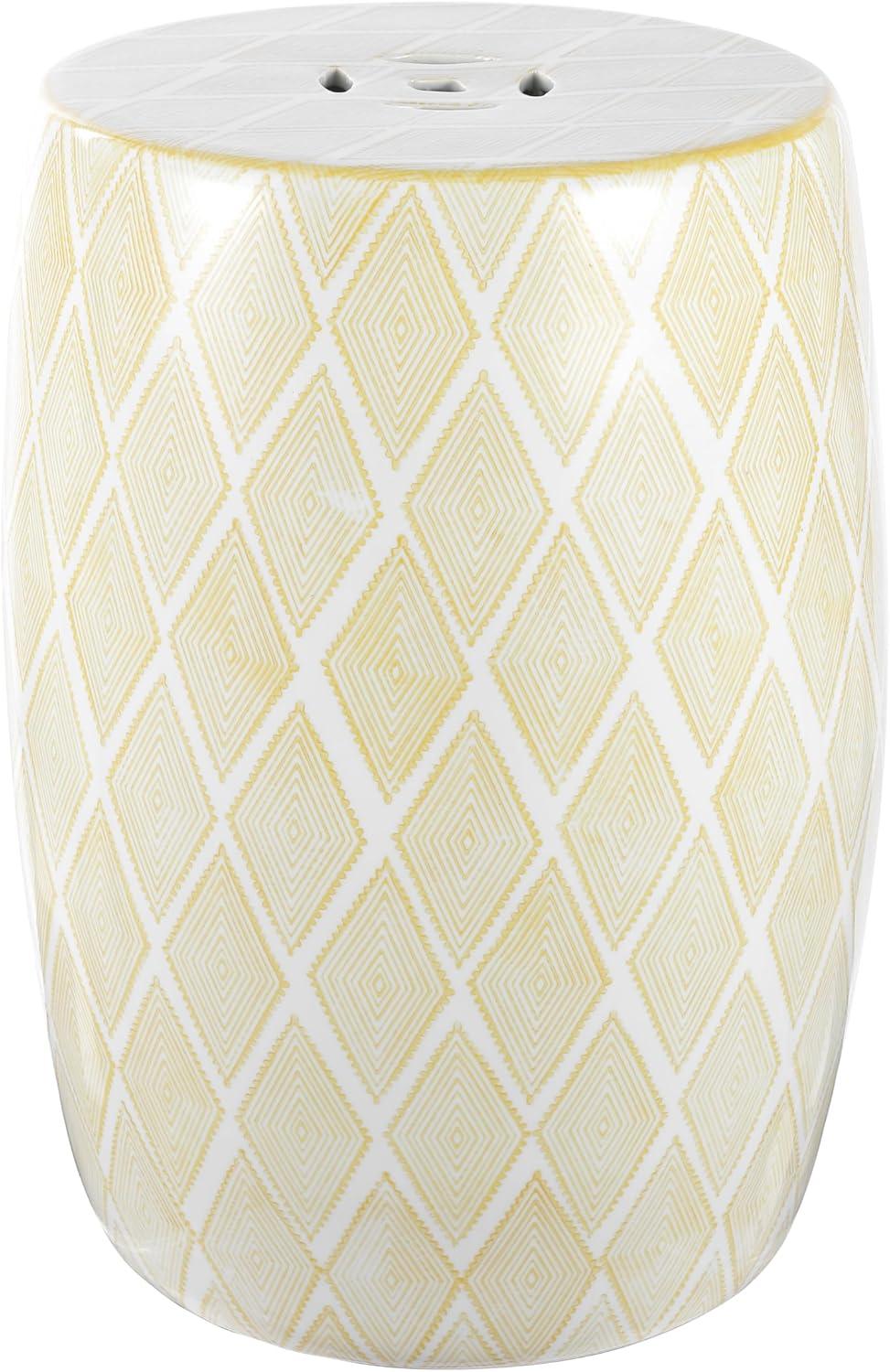 Moroccan Diamonds 18" Ceramic Drum Garden Stool, Yellow - JONATHAN Y