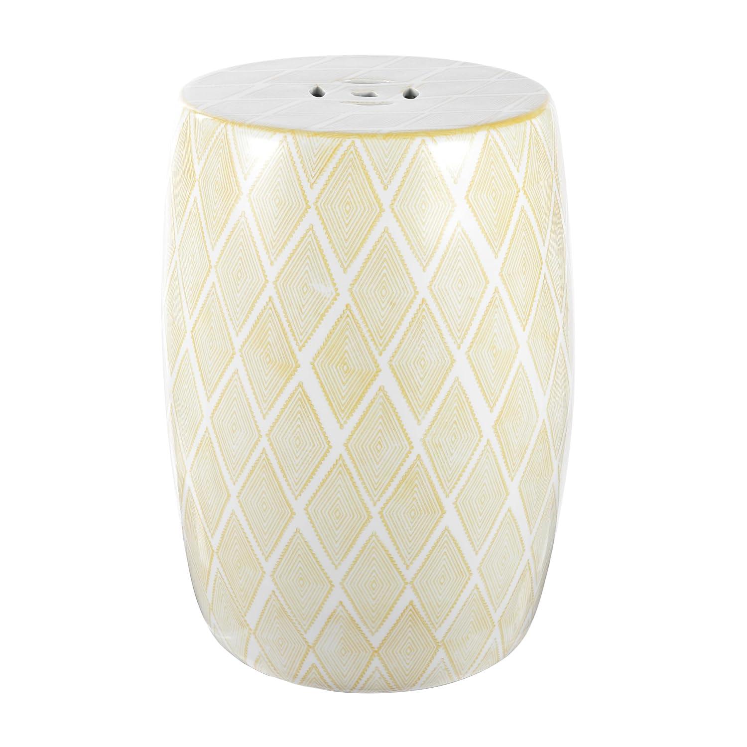 Moroccan Diamonds 18" Ceramic Drum Garden Stool, Yellow - JONATHAN Y