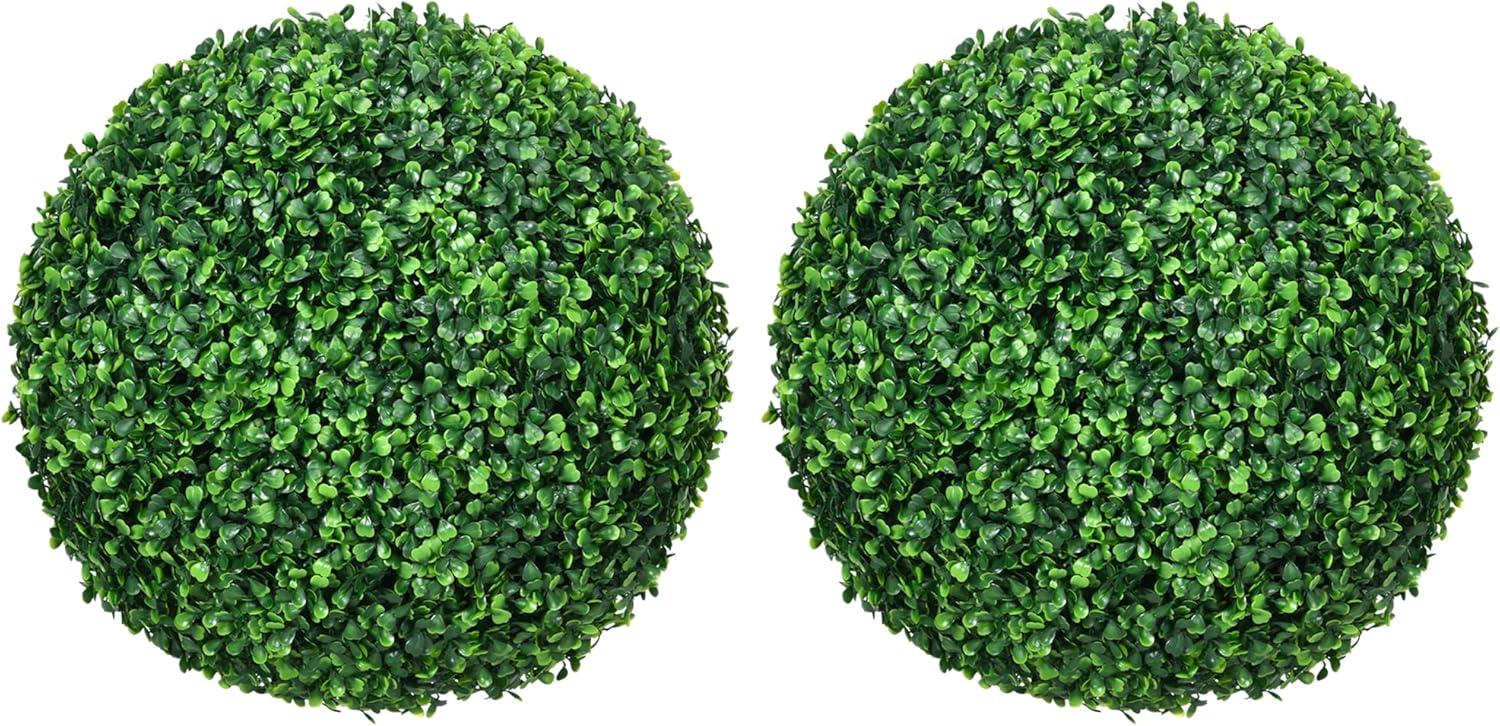 HOMCOM Artificial Boxwood Topiary Trees Balls, Set of 2 Potted Indoor Outdoor Fake Plants for Home Office, Living Room Decor