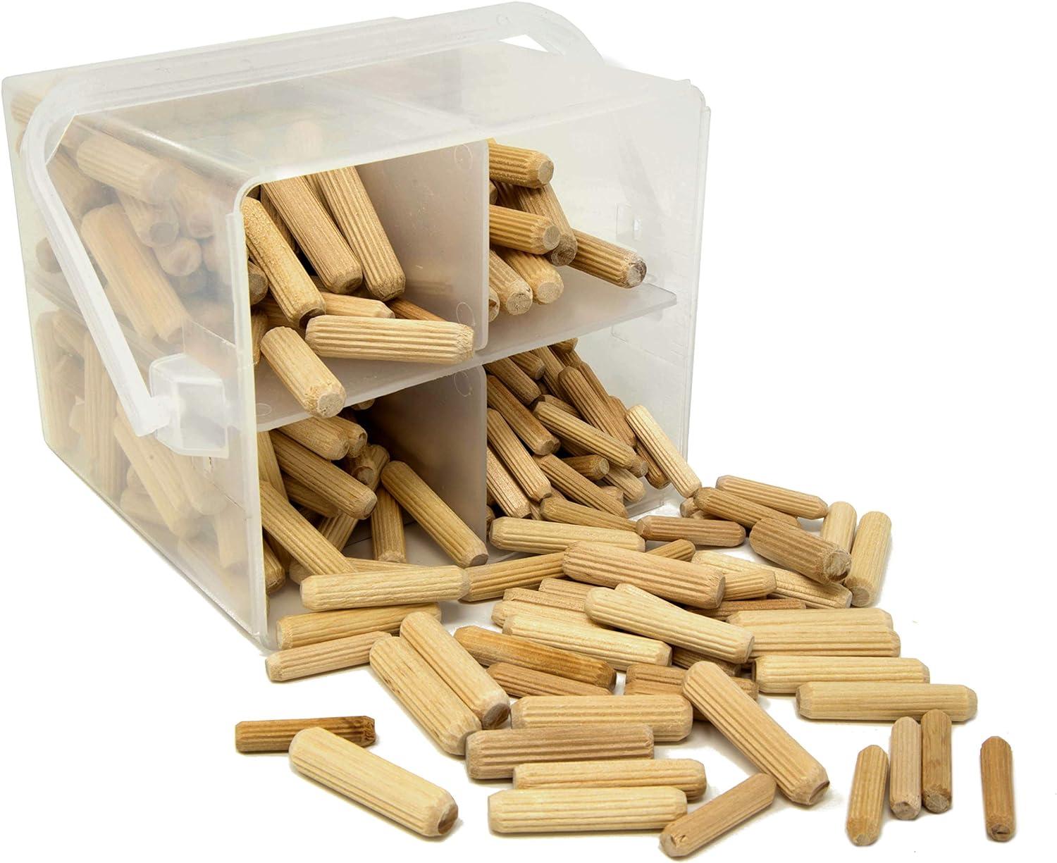 400-Piece Fluted Birch Wood Dowel Pin Set in Variety Sizes