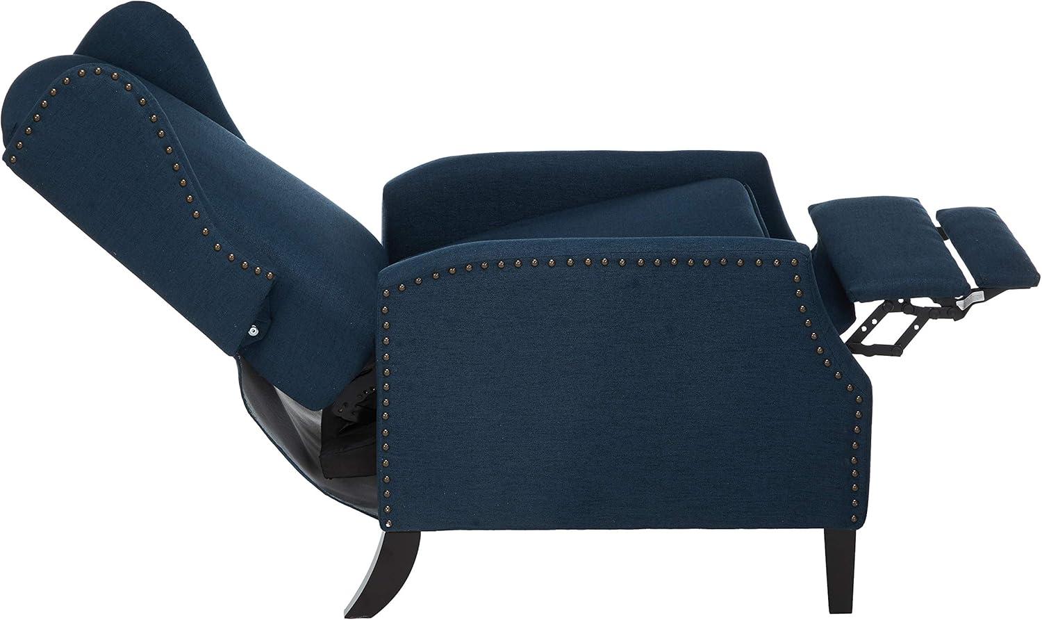 GDFStudio Weyland Contemporary Fabric Wingback Pushback Recliner with Nailhead Accents, Navy Blue