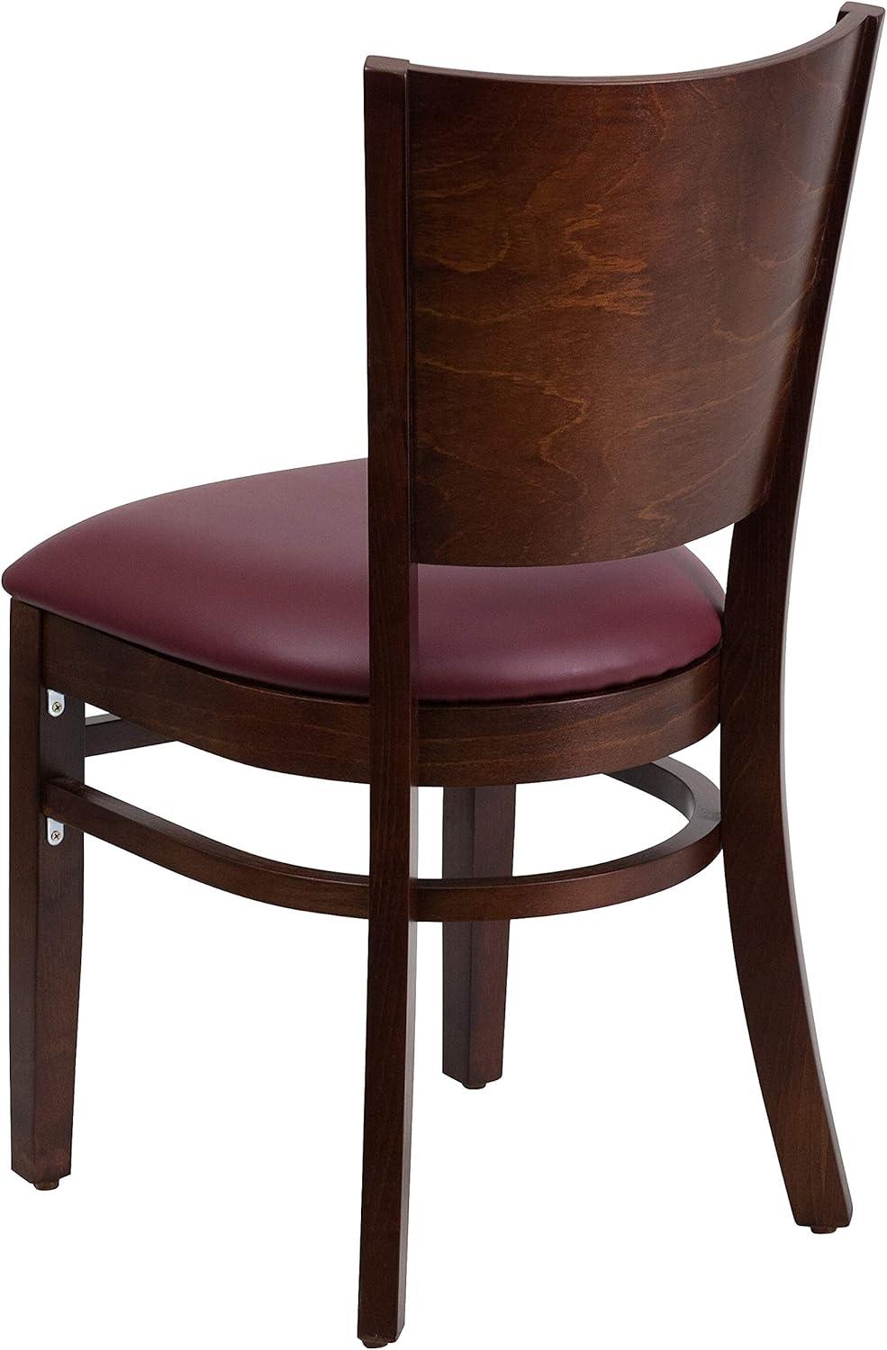 Flash Furniture Lacey Series Solid Back Walnut Wood Restaurant Chair - Burgundy Vinyl Seat