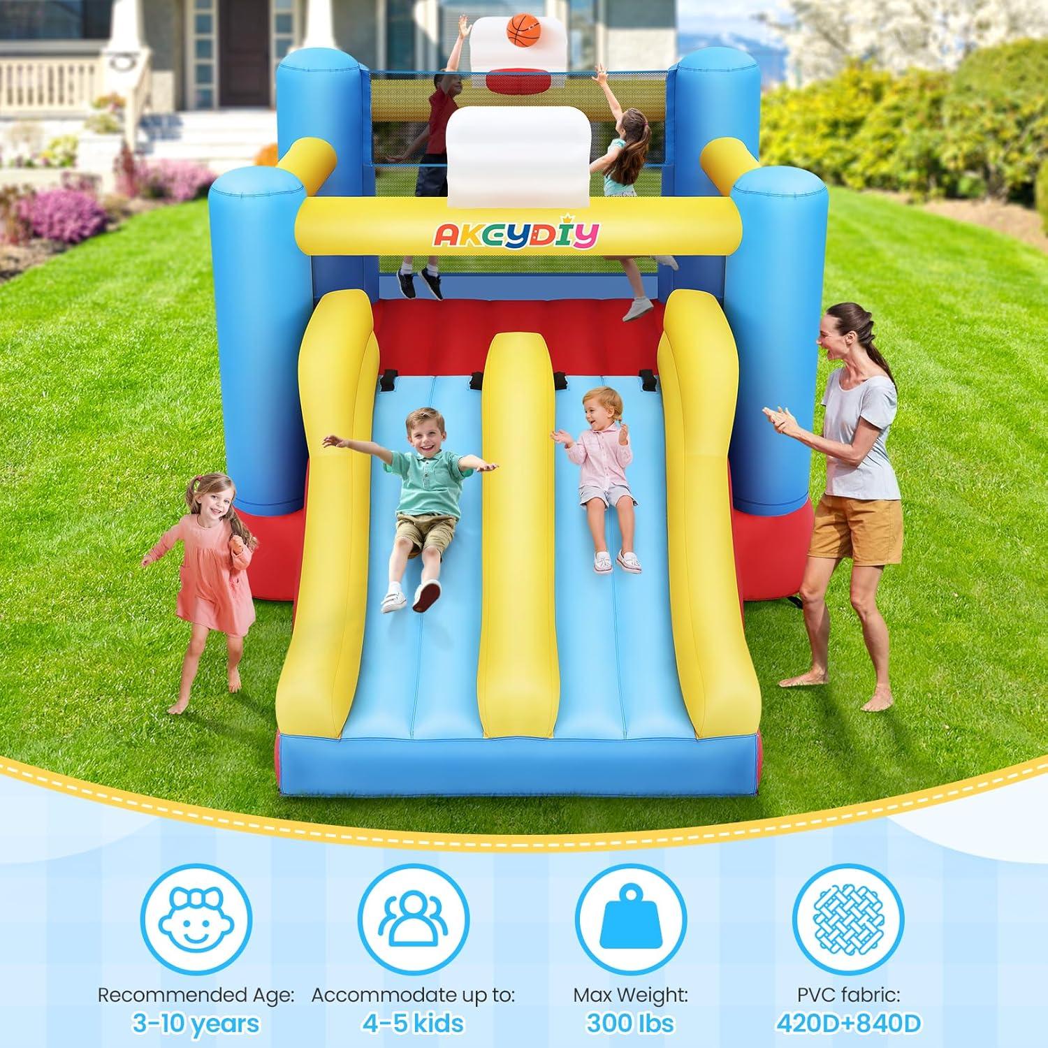 Ancheer 9ft x 6ft Animal Inflatable Bounce House for Kids, Inflatable Bouncy Castle with Blower, Jumping House with Slide/Pitching Game, Indoor Outdoor Toddler Kids Party