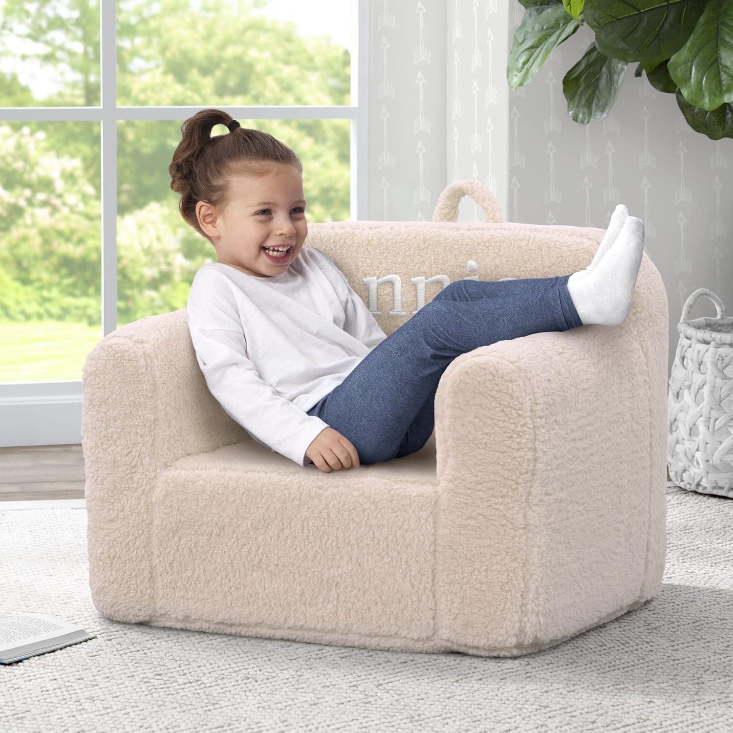 Cream Sherpa Kids Armchair with Personalized Name