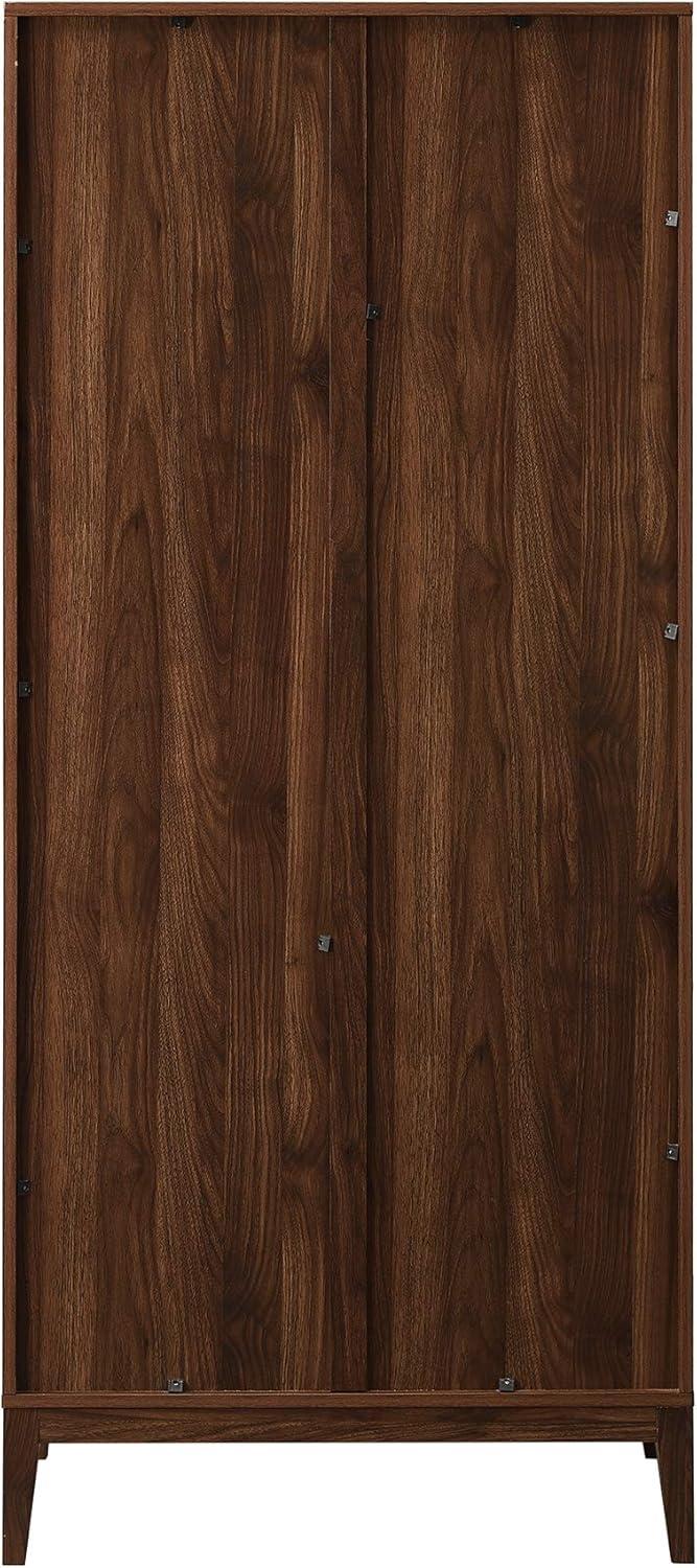 Dark Walnut Chevron Glass Door Storage Cabinet with Adjustable Shelves