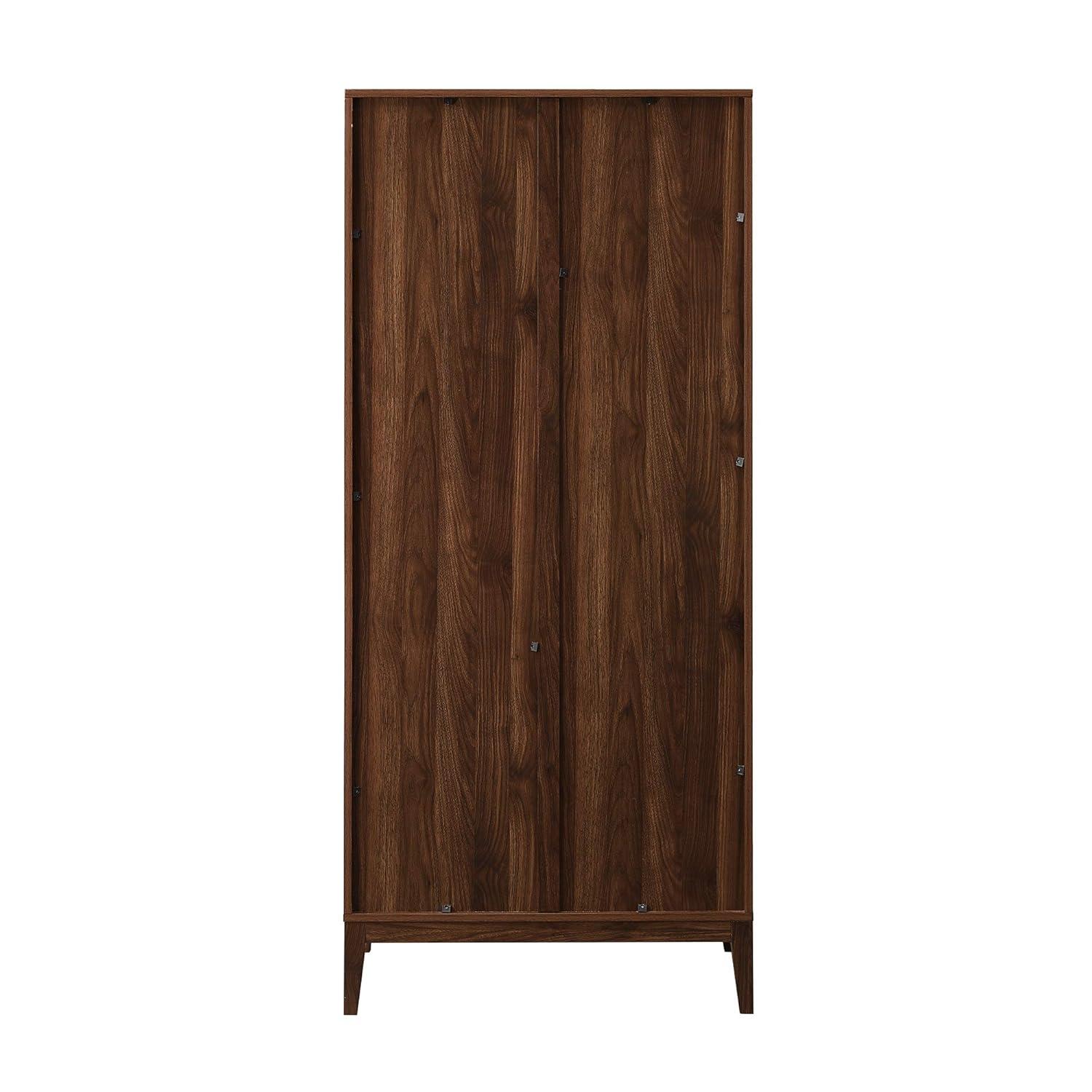 Walker Edison Emma Boho Chevron 2 Door Glass Window Hutch with Bottle Storage, 68 Inch, Dark Walnut