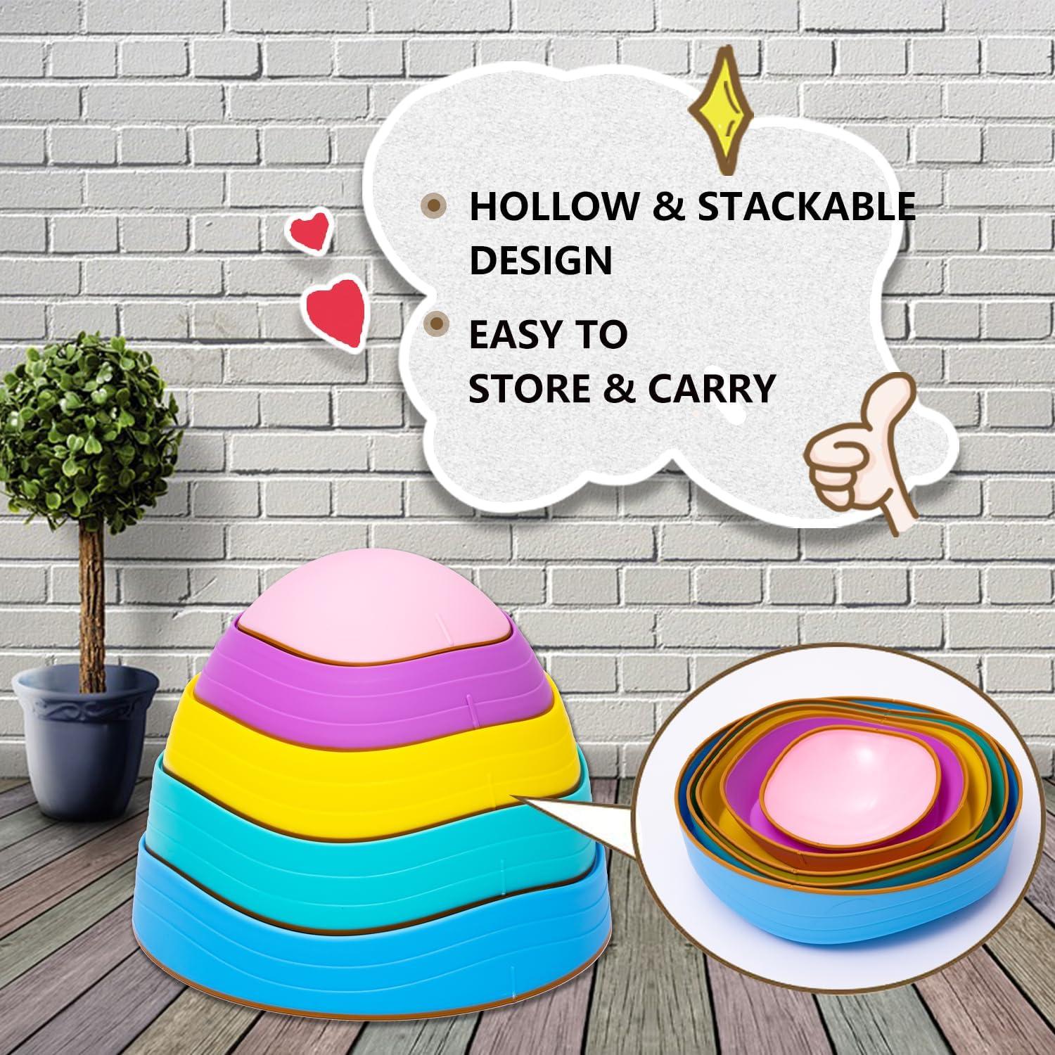 5 Pcs Stepping Stones for Kids, Balance River Stones Toy for Toddlers, Non-Slip Rubber Edges & Plastic Surface, Children's Sensory Obstacle Courses