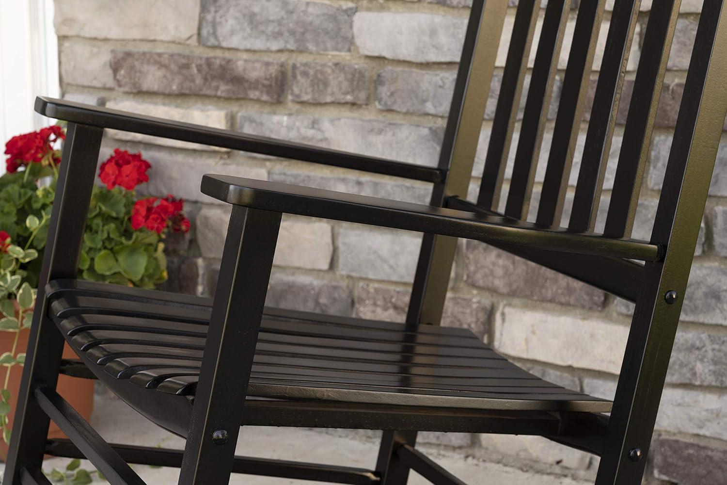 Comfortable Black Wooden Rocking Chair with Wavy Backboard - 68.5*86*115CM for Relaxation in Living Room or Patio