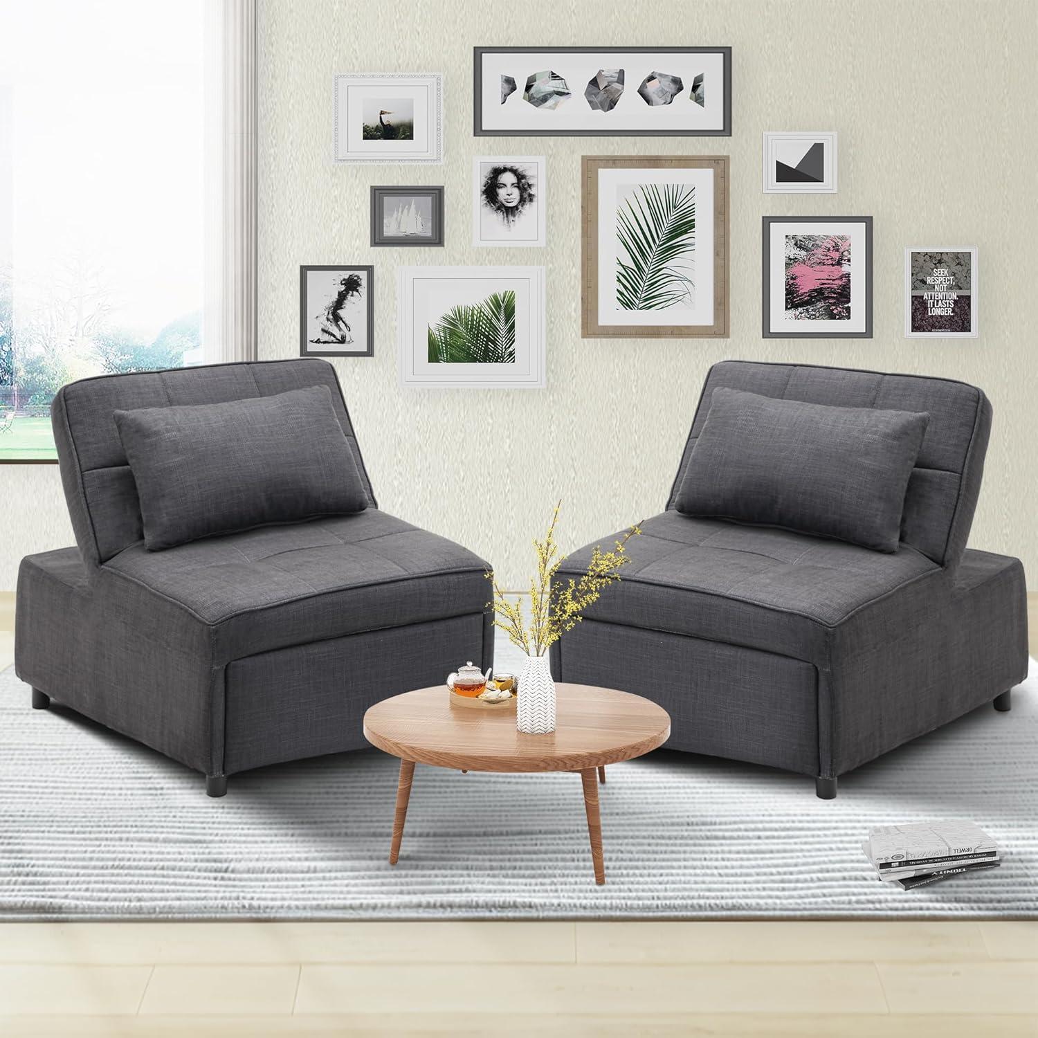 Ainfox 4-in-1 Convertible Sleeper Chair Bed Pull Out Sofa Bed Chaise Lounge for Home Office, Grey