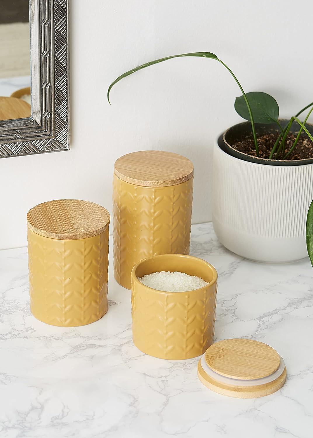 Design Imports Honey Gold Matte Retro Vine Texture Ceramic Canister Set/3