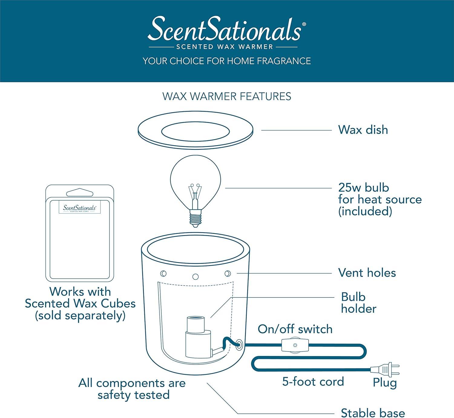 Scentsationals Wax Melt Warmer, Wax Warmer for Scented Wax Melts - Thousand Kisses Brown - Candle Wax Melter for Fragrance Cubes and Tarts